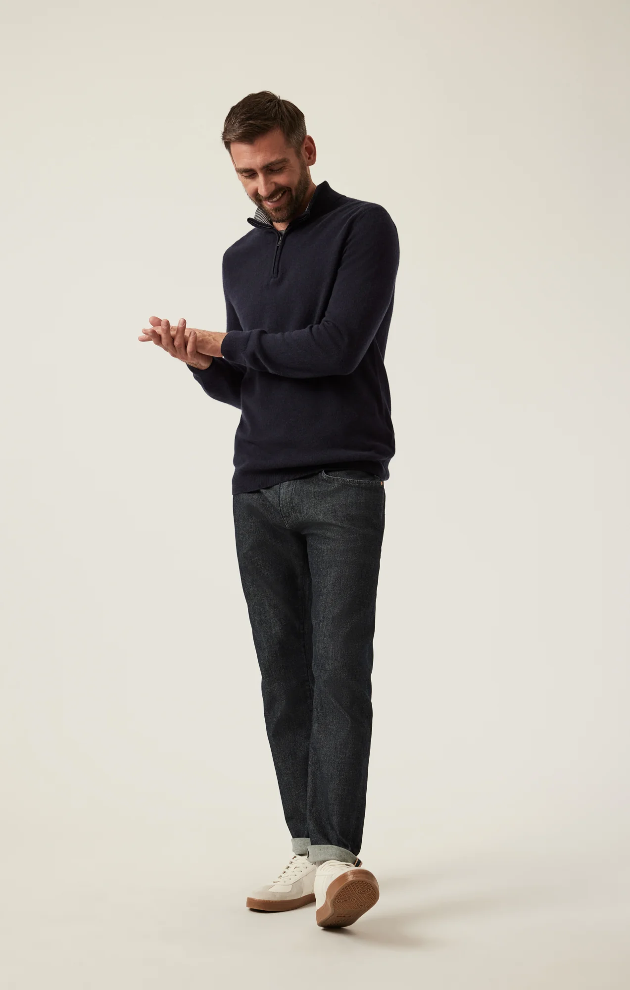 Cashmere Quarter Zip Sweater In Dark Navy - Image 10