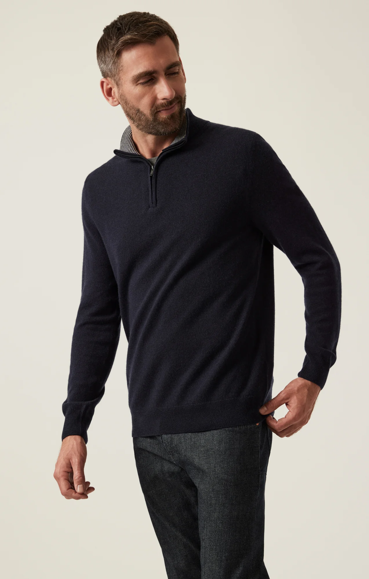 Cashmere Quarter Zip Sweater In Dark Navy - Image 3