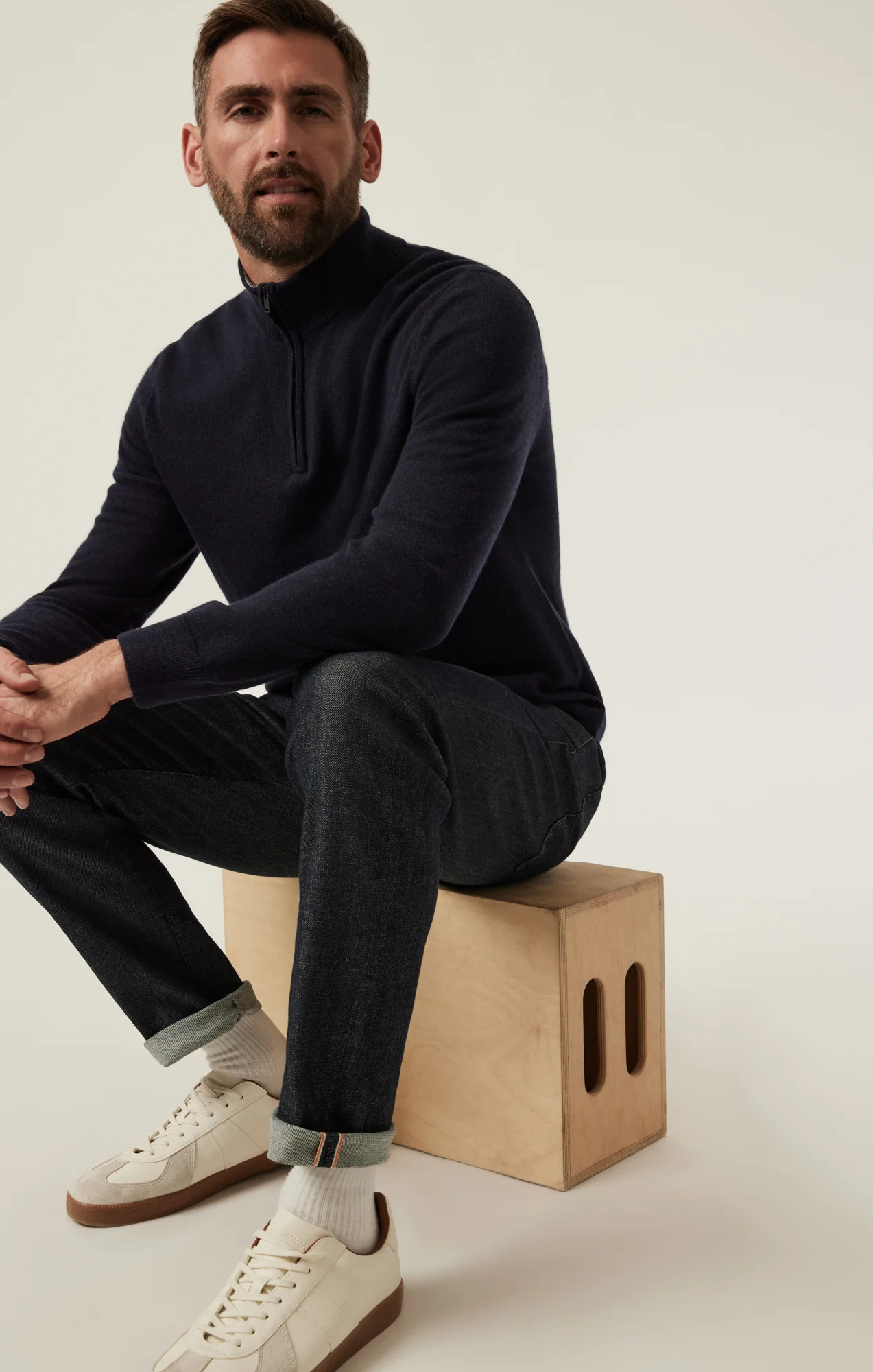 Cashmere Quarter Zip Sweater In Dark Navy - Image 9