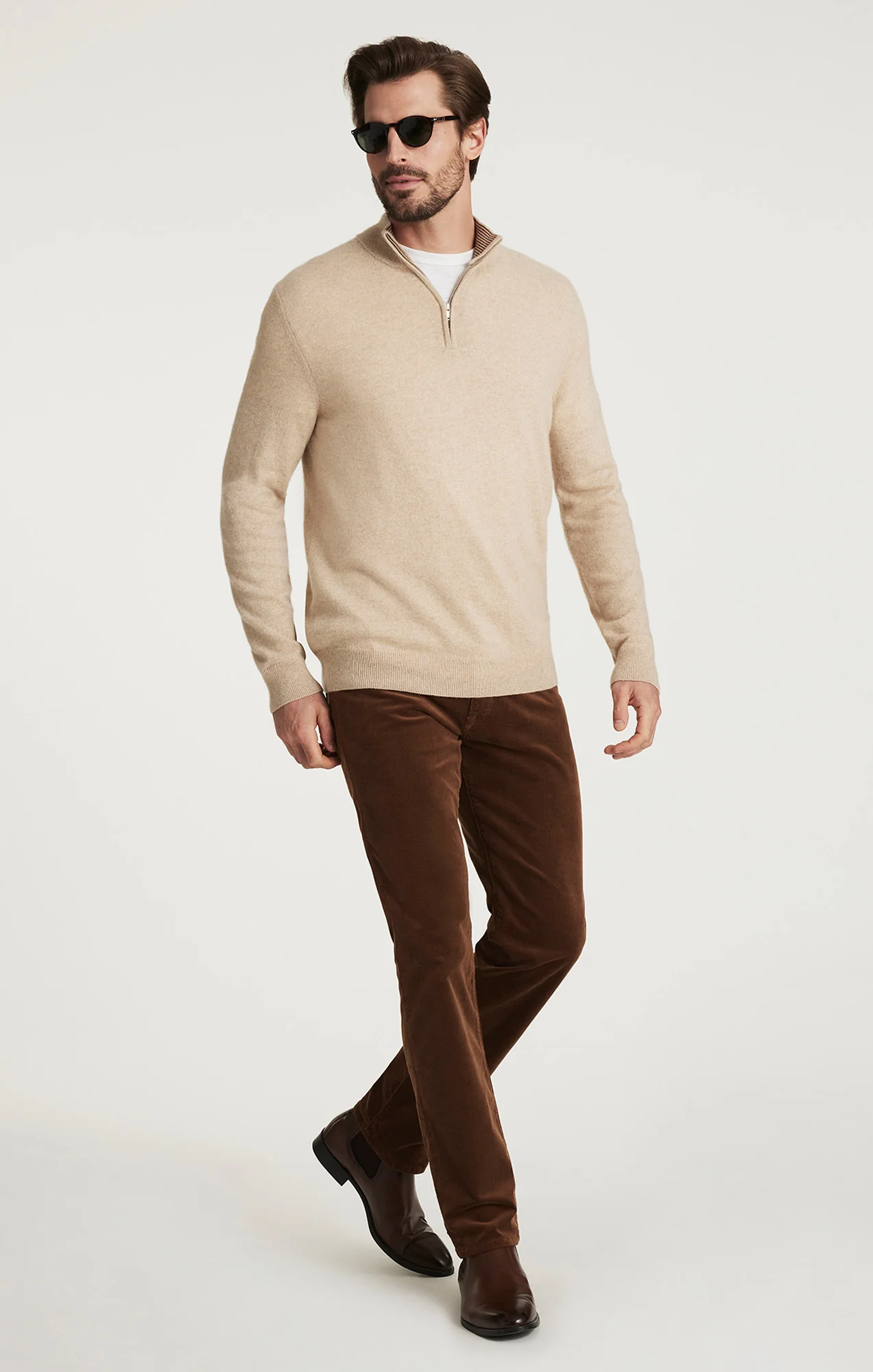 Cashmere Quarter Zip Sweater In Beige - Image 4