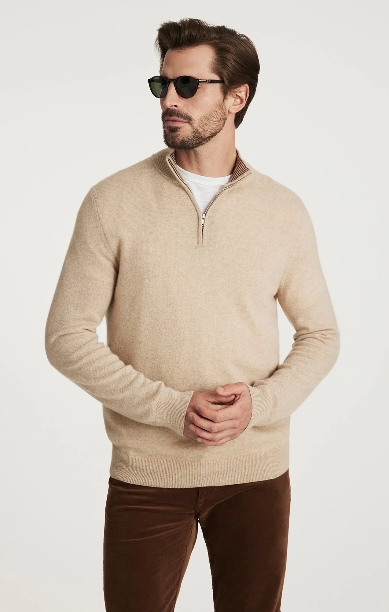 Cashmere Quarter Zip Sweater In Beige - Image 5