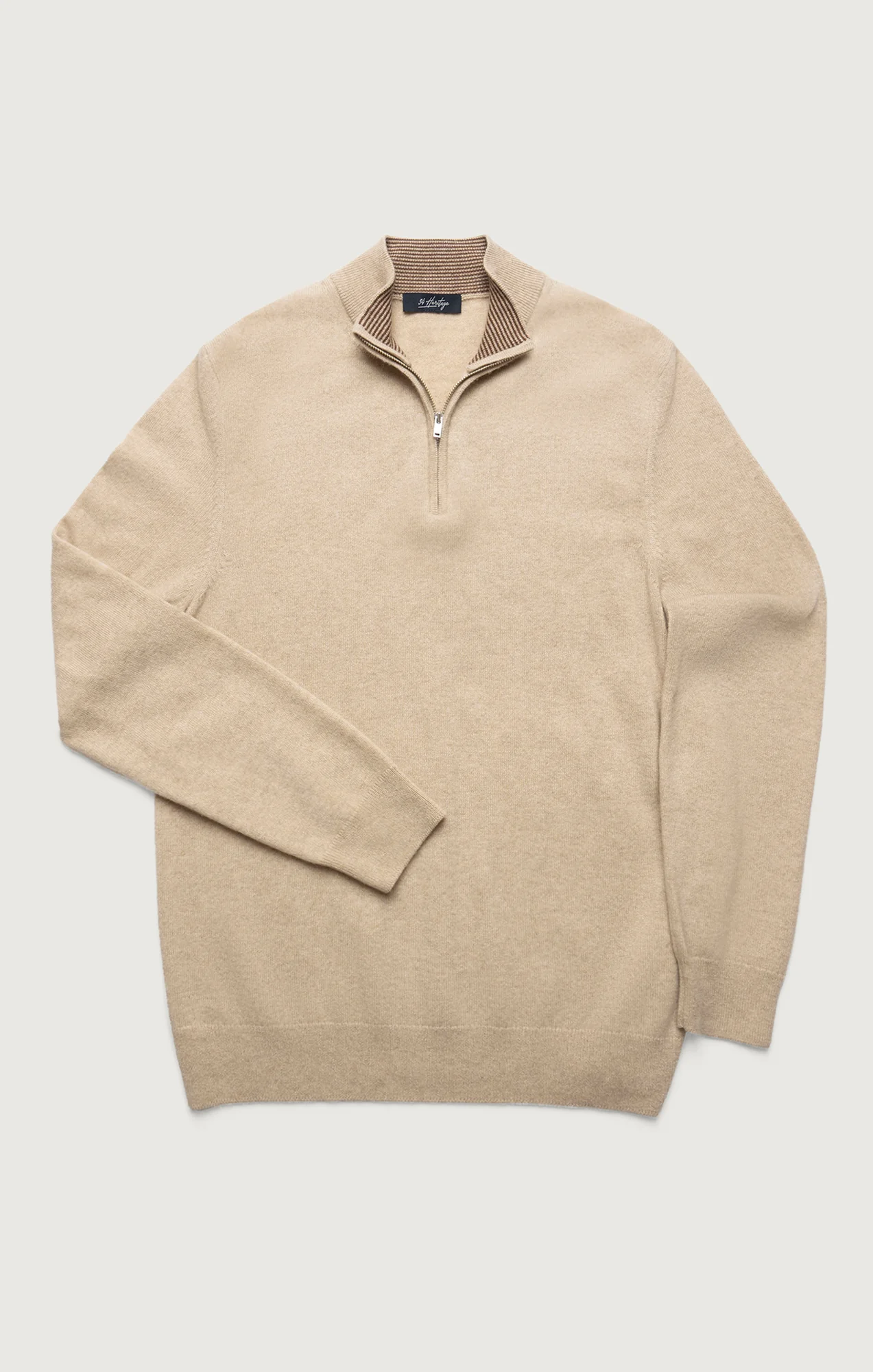 Cashmere Quarter Zip Sweater In Beige - Image 6