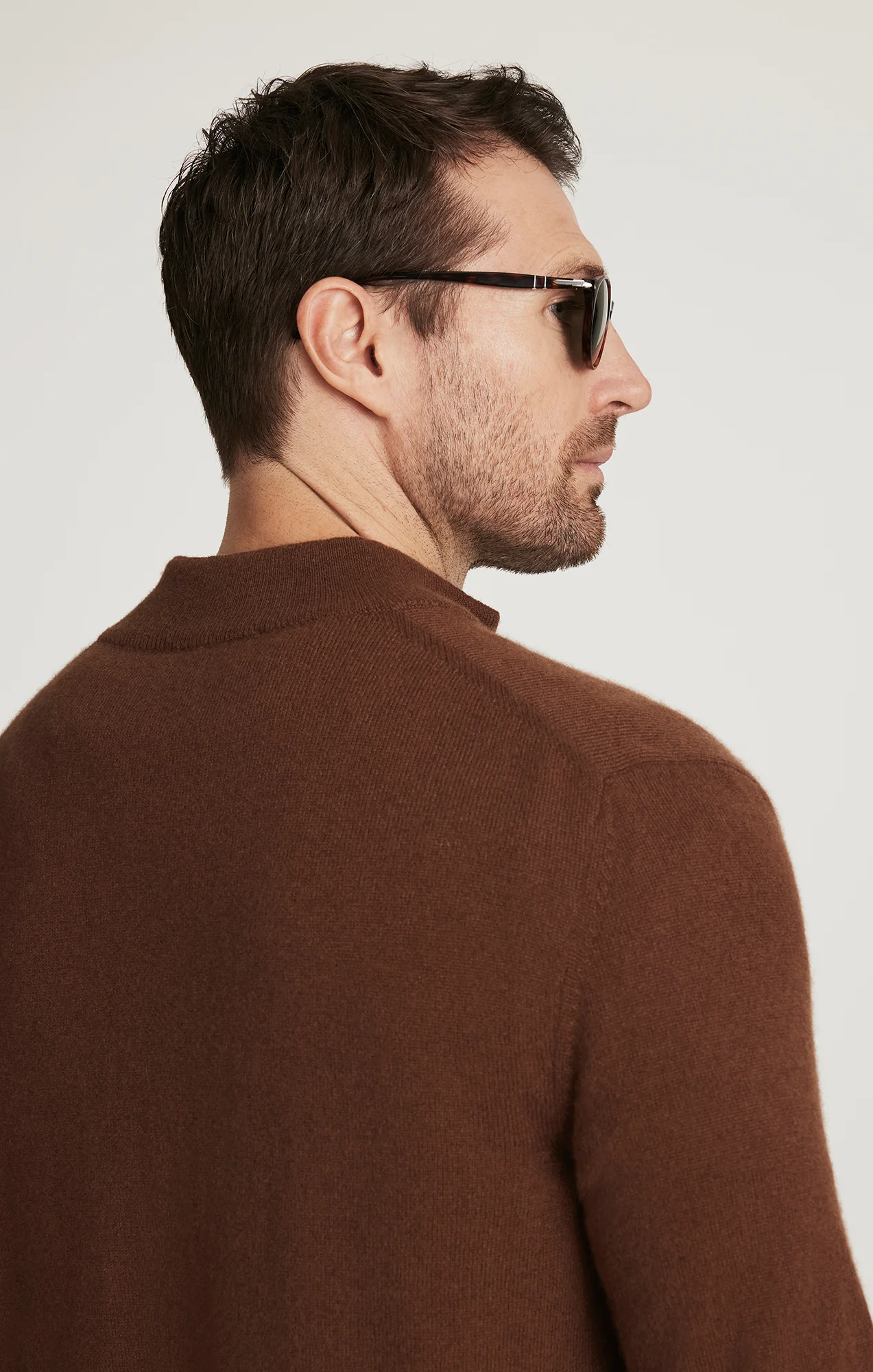 Cashmere Quarter Zip Sweater In Brown - Image 3