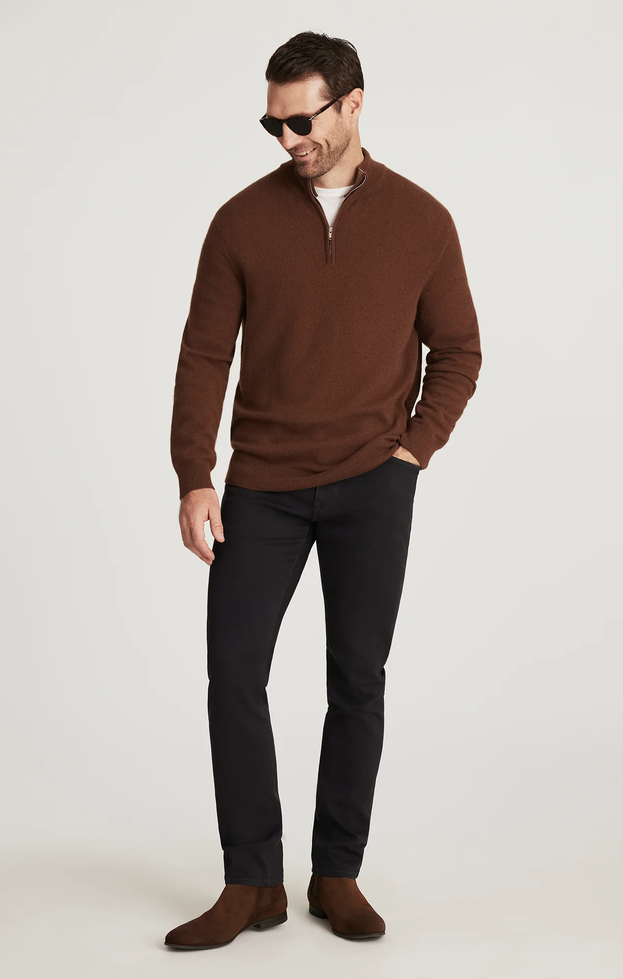 Cashmere Quarter Zip Sweater In Brown - Image 4