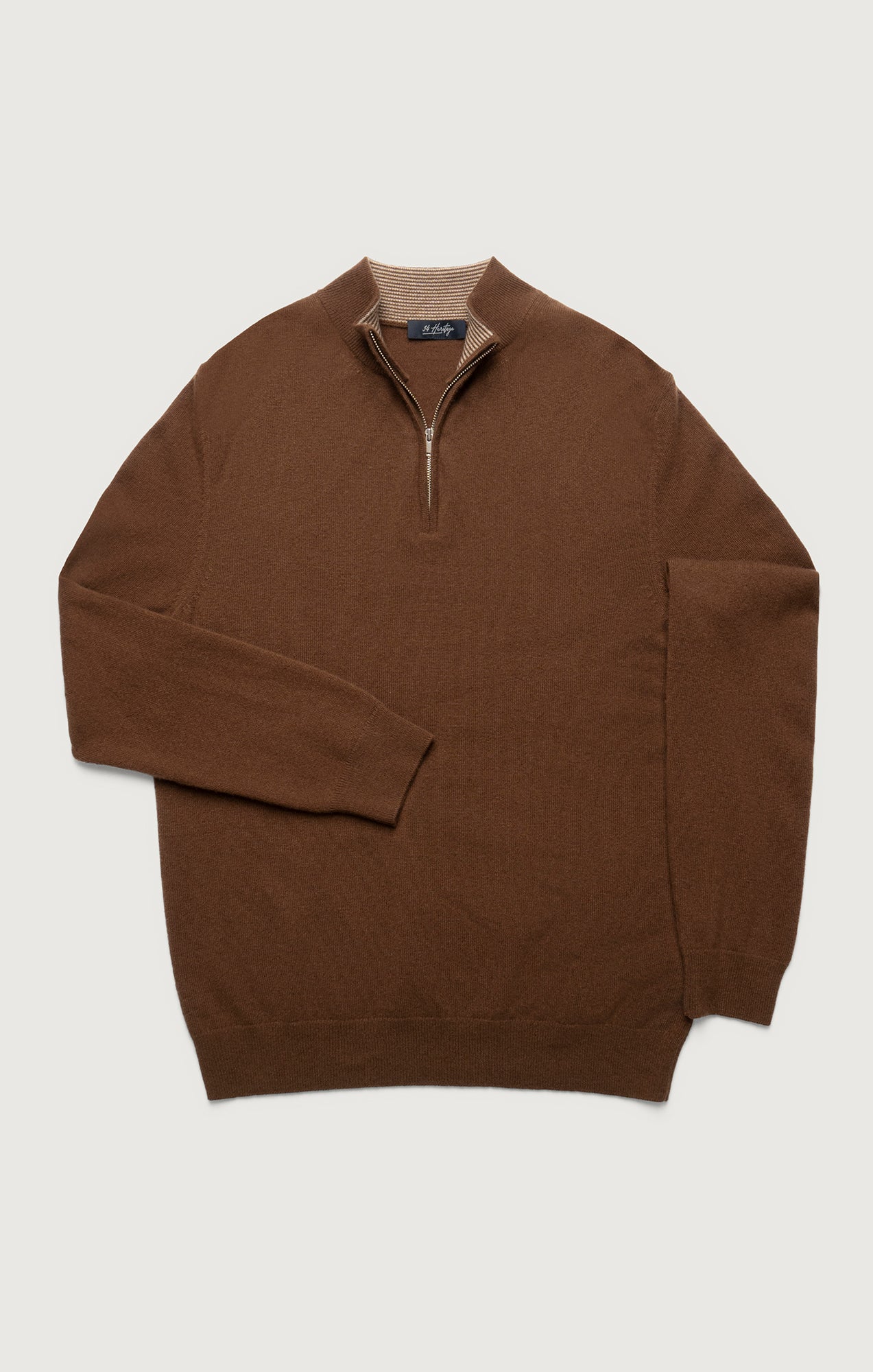 Cashmere Quarter Zip Sweater In Brown - Image 6