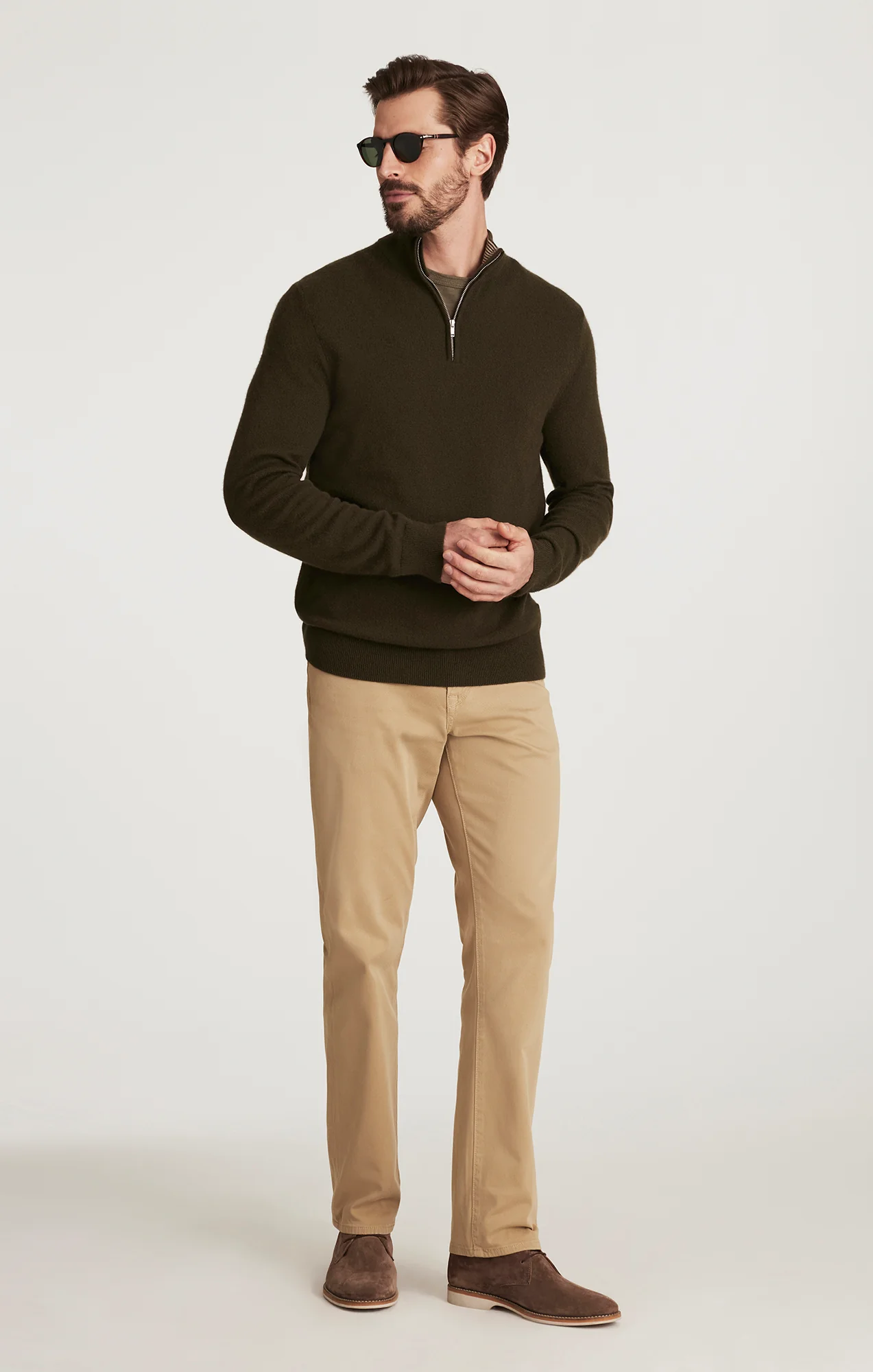 Cashmere Quarter Zip Sweater In Khaki - Image 4