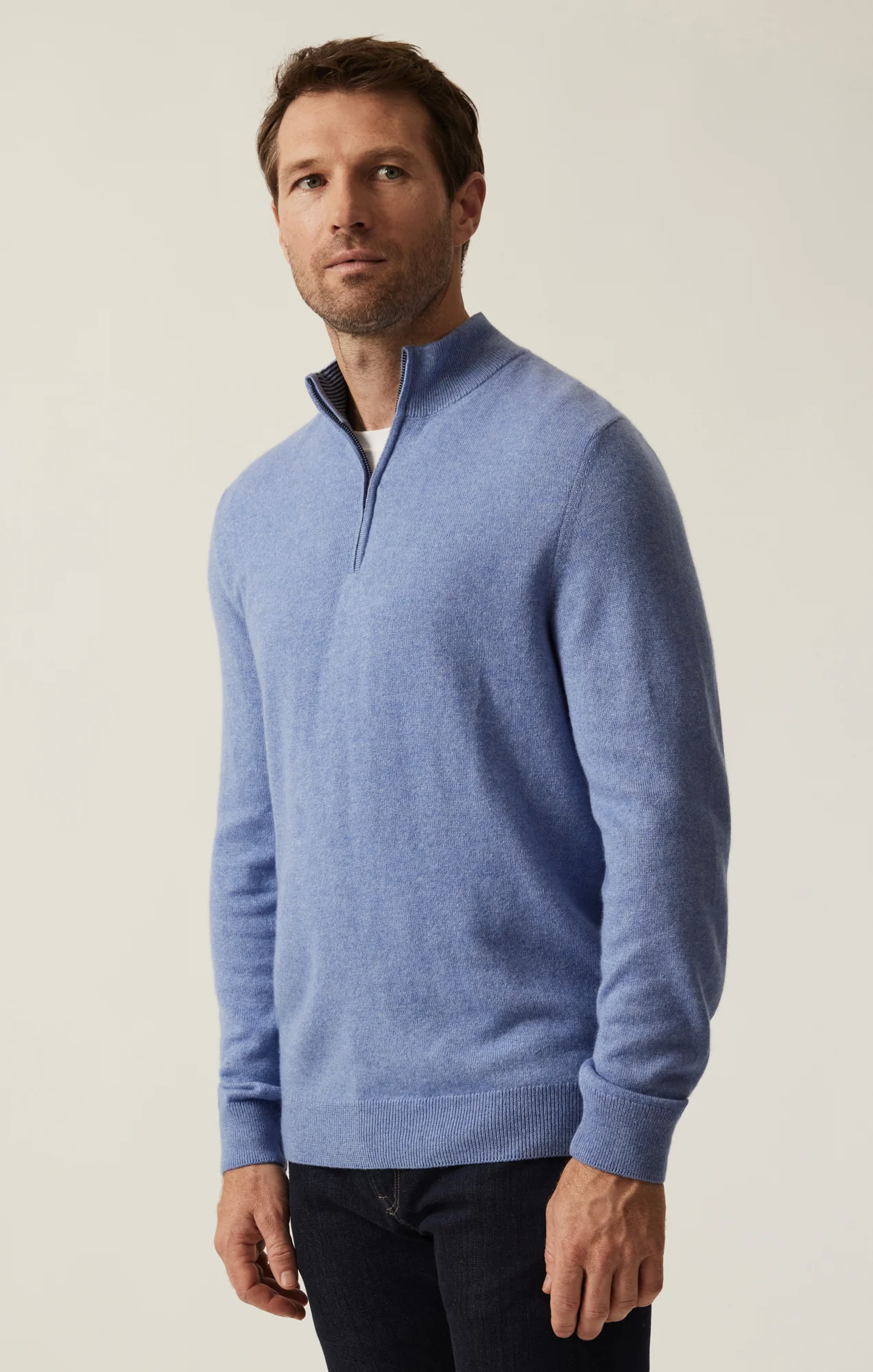 Cashmere Quarter Zip Sweater In Skipper Blue - Image 3