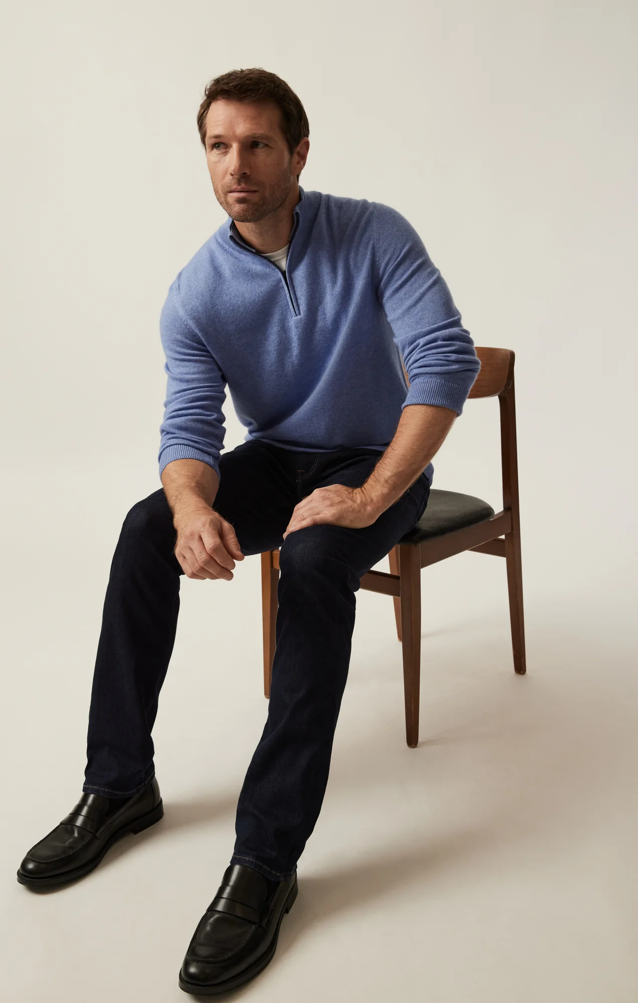 Cashmere Quarter Zip Sweater In Skipper Blue - Image 8