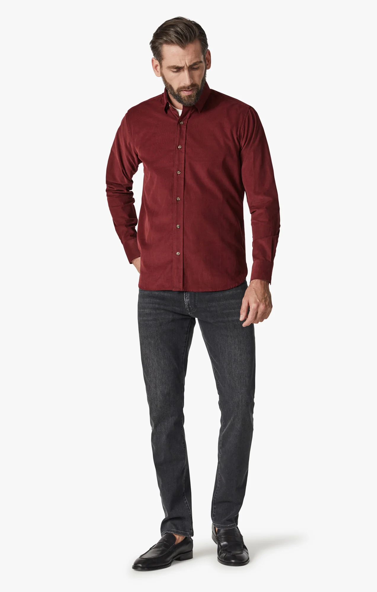 Corduroy Shirt In Bordeaux - Image 4