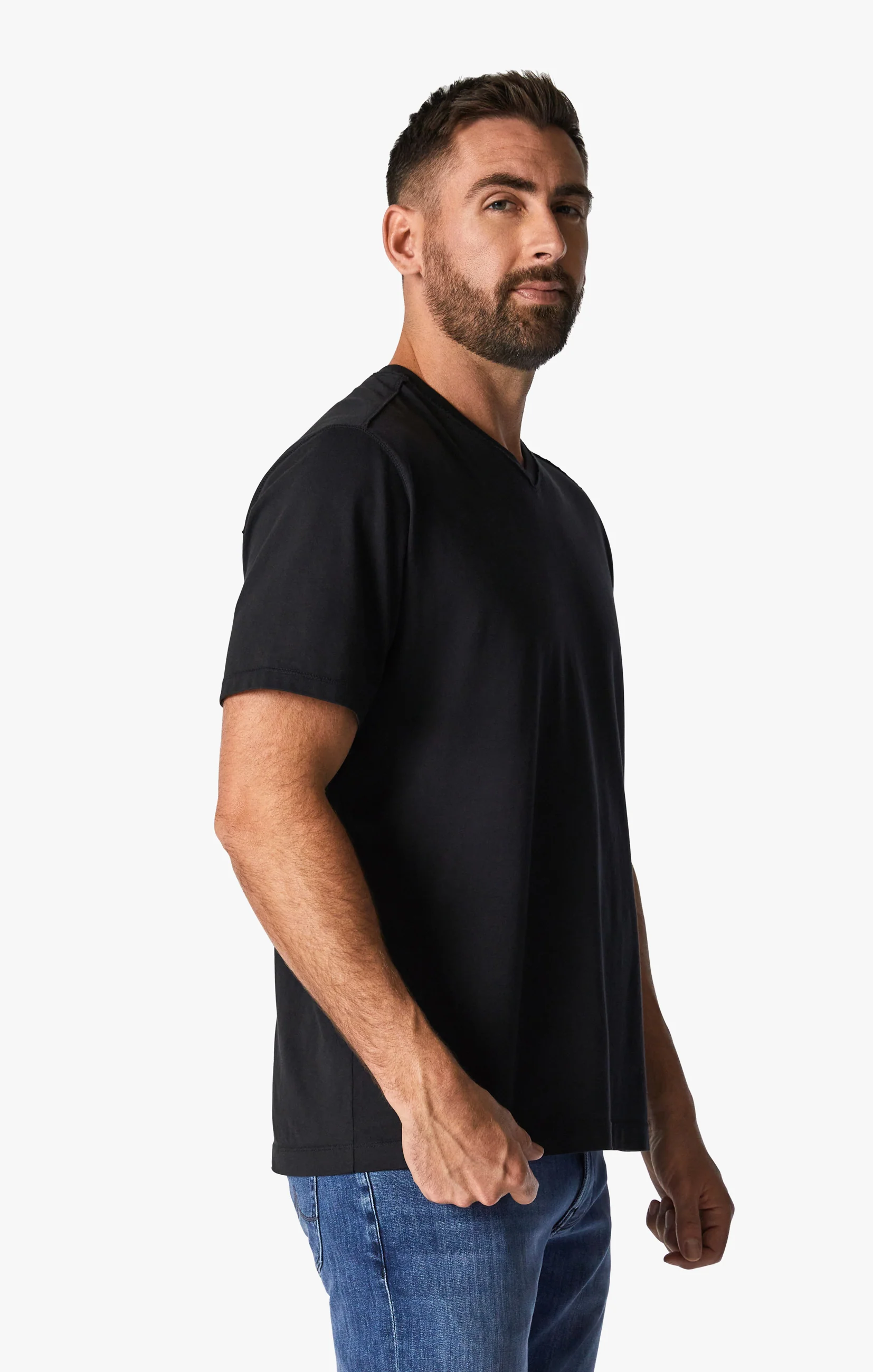 Deconstructed V-Neck T-Shirt in Black - Image 3