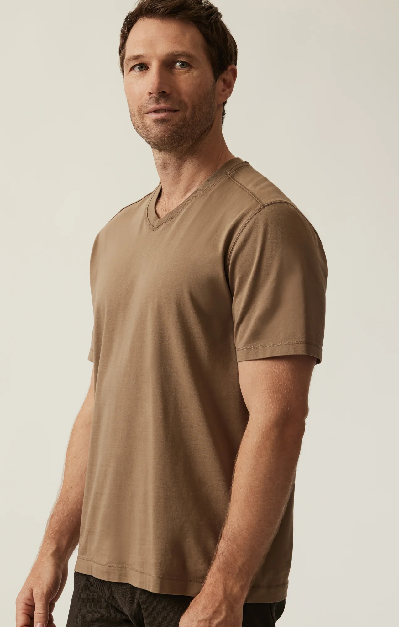 Deconstructed V-Neck T-Shirt In Shitake - Image 2