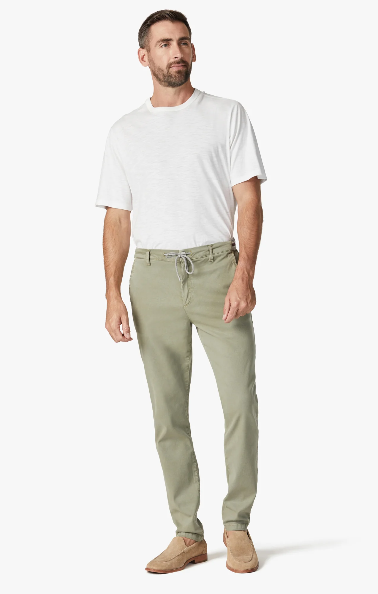 Formia Drawstring Chino Pants In Moss Green Soft Touch - Image 7