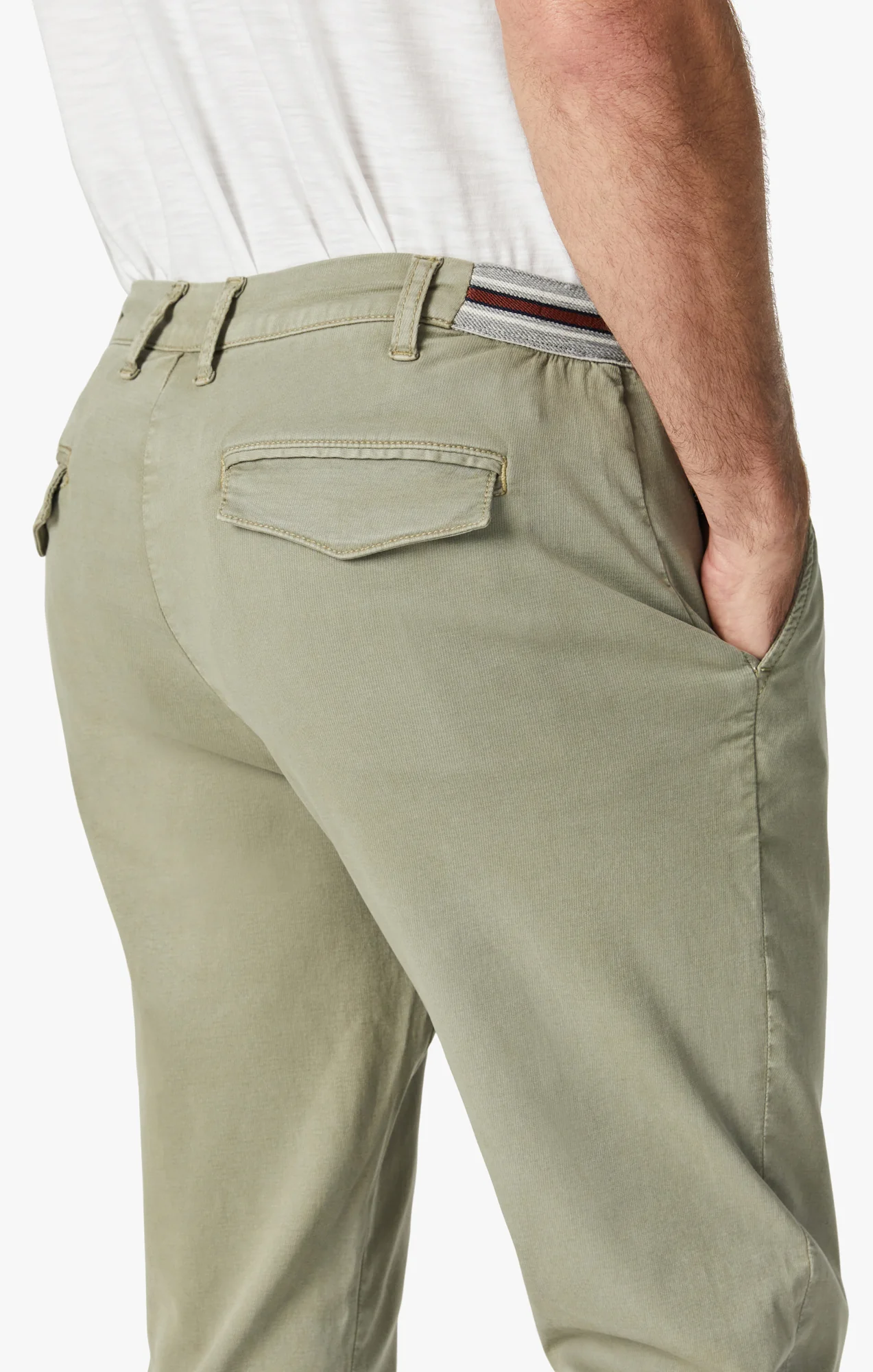 Formia Drawstring Chino Pants In Moss Green Soft Touch - Image 8