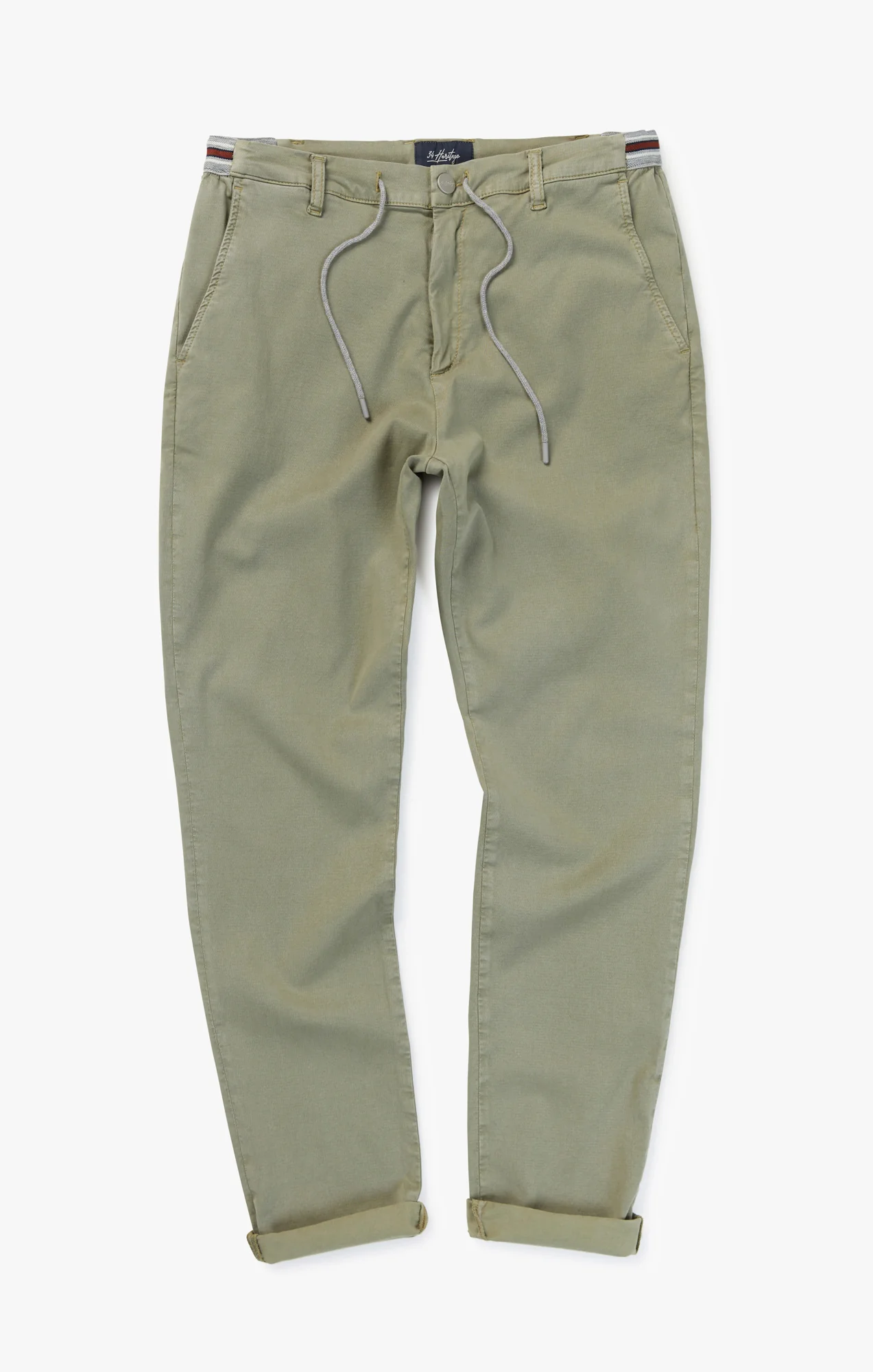 Formia Drawstring Chino Pants In Moss Green Soft Touch - Image 9
