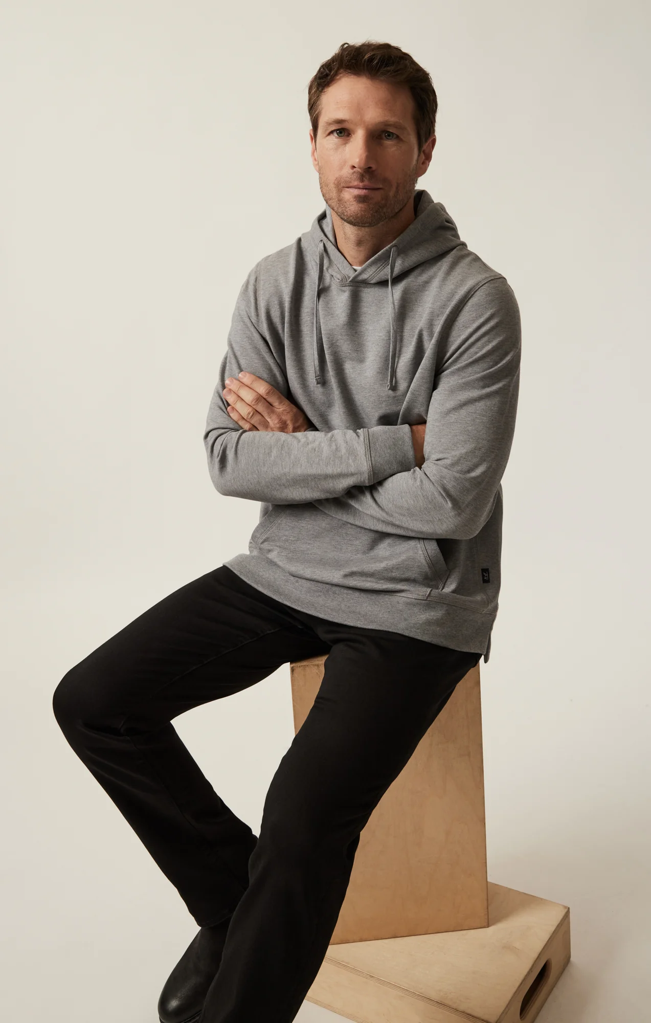 French Terry Hoodie In Grey Melange - Image 9