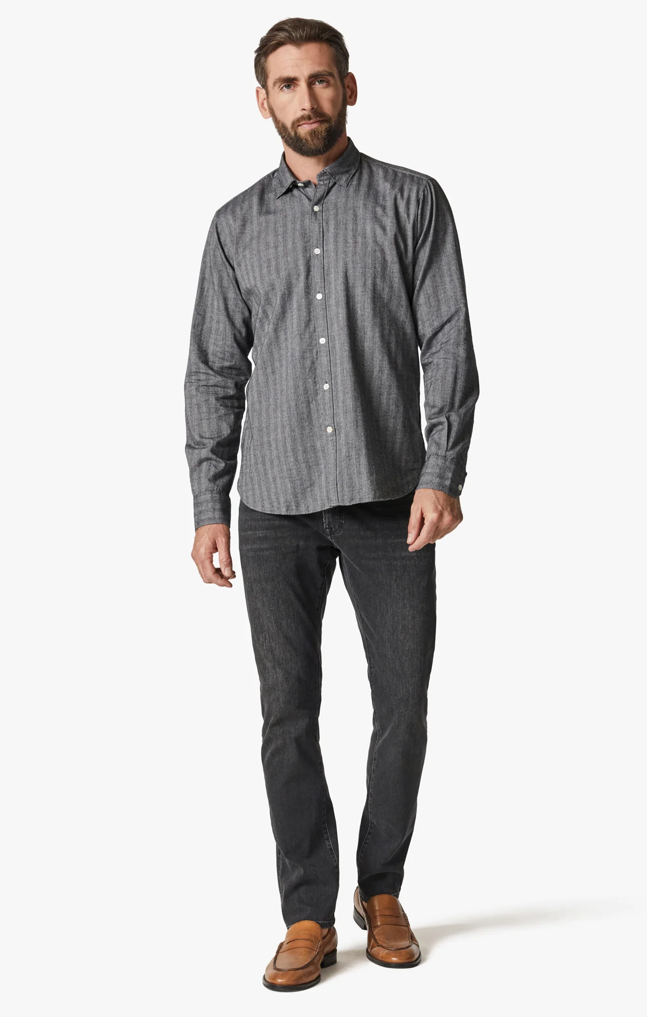Herringbone Shirt In Anthracite Melange - Image 4