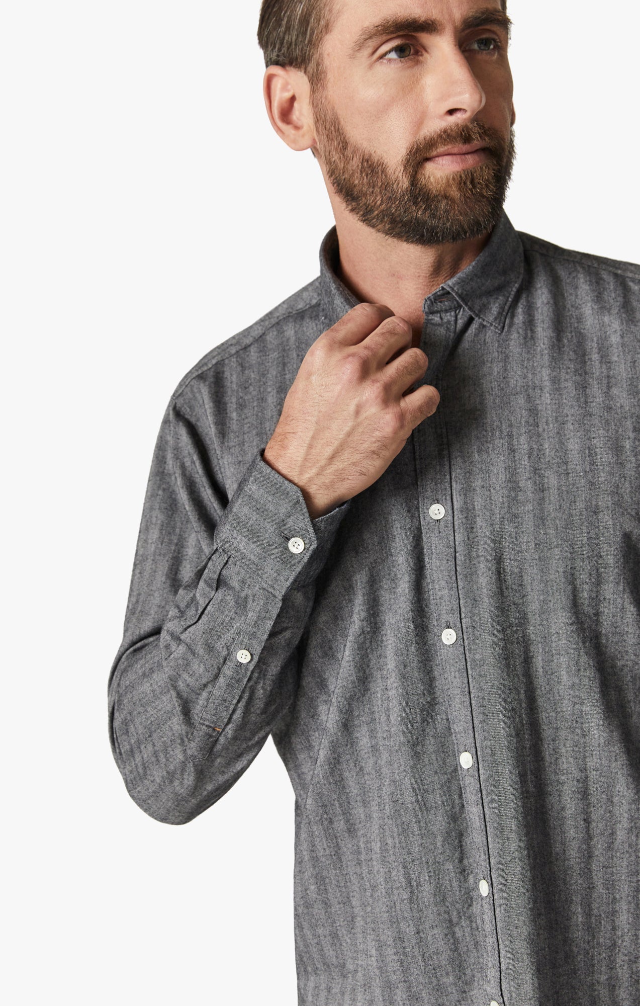Herringbone Shirt In Anthracite Melange - Image 7