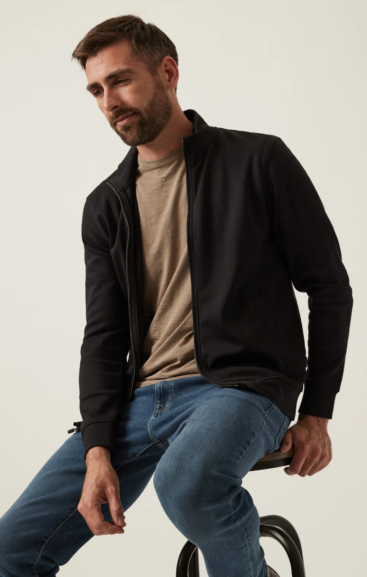 High Neck Zip-Up Sweatshirt In Black - Image 2
