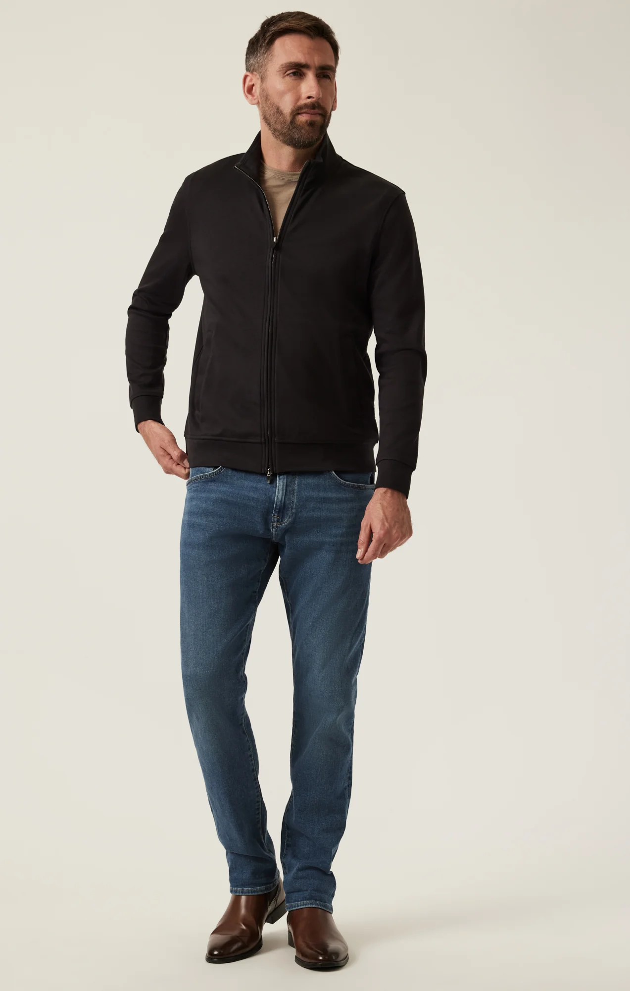 High Neck Zip-Up Sweatshirt In Black - Image 4