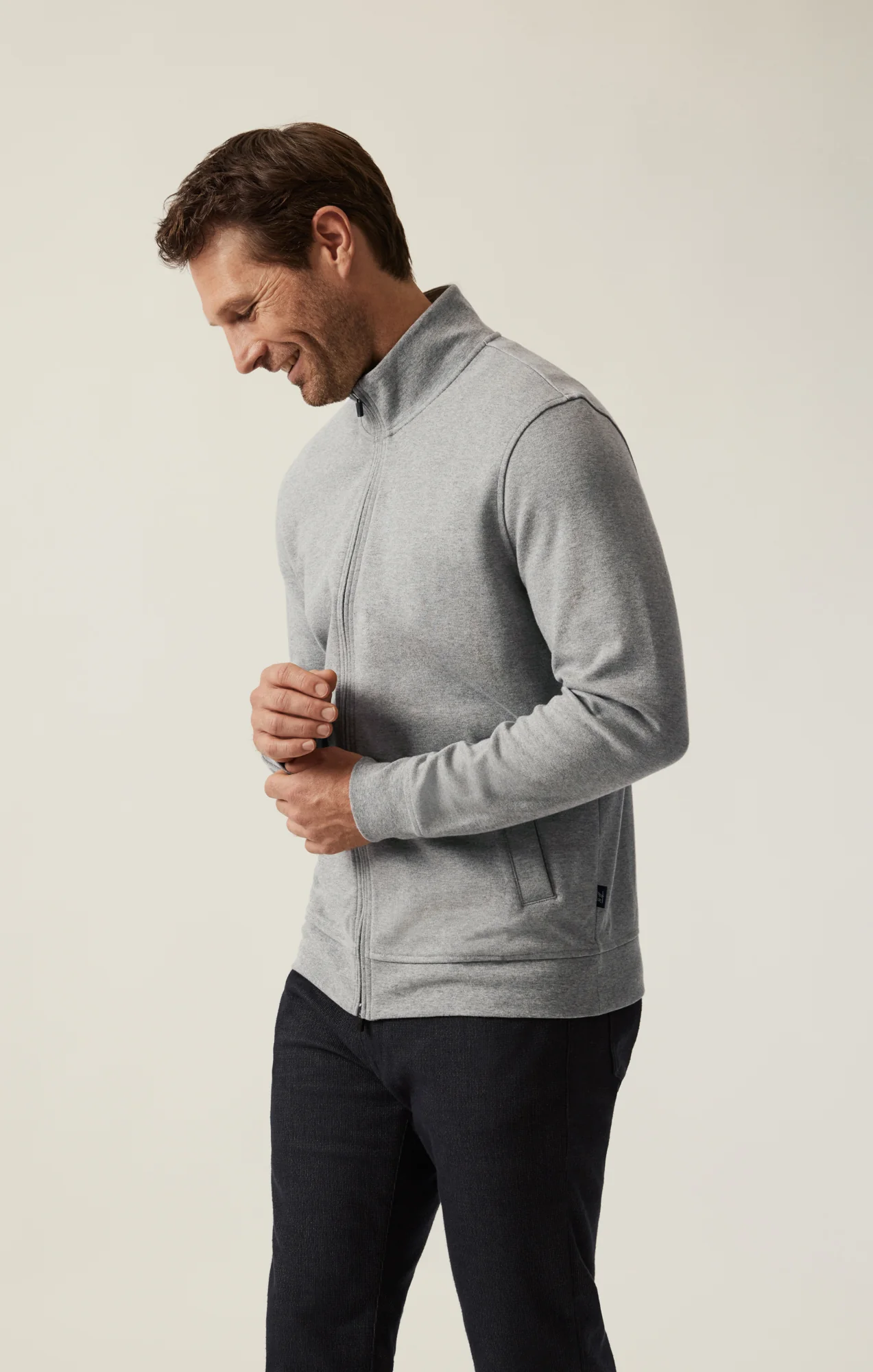 High Neck Zip-Up Sweatshirt In Grey Melange - Image 3