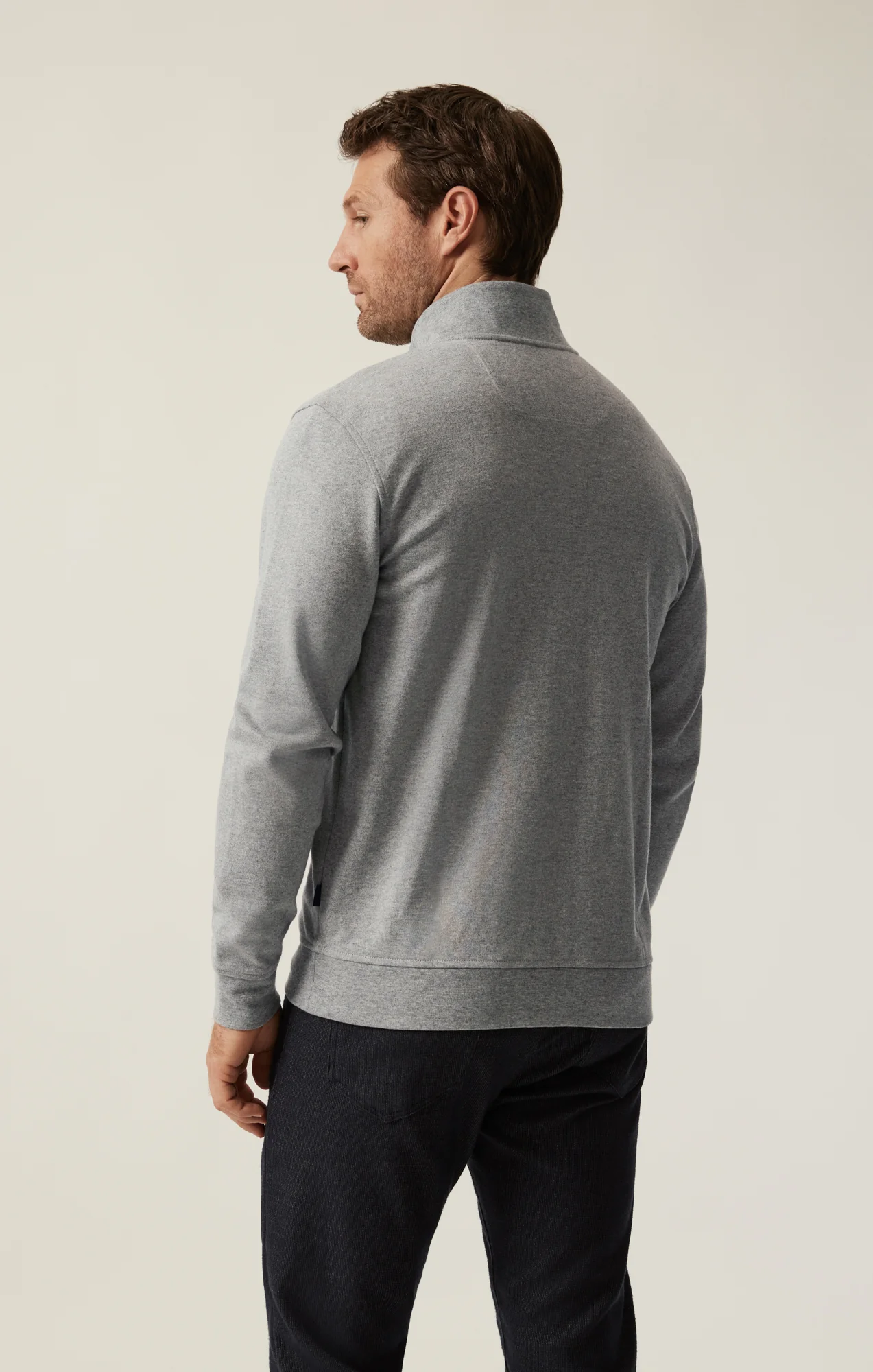 High Neck Zip-Up Sweatshirt In Grey Melange - Image 4