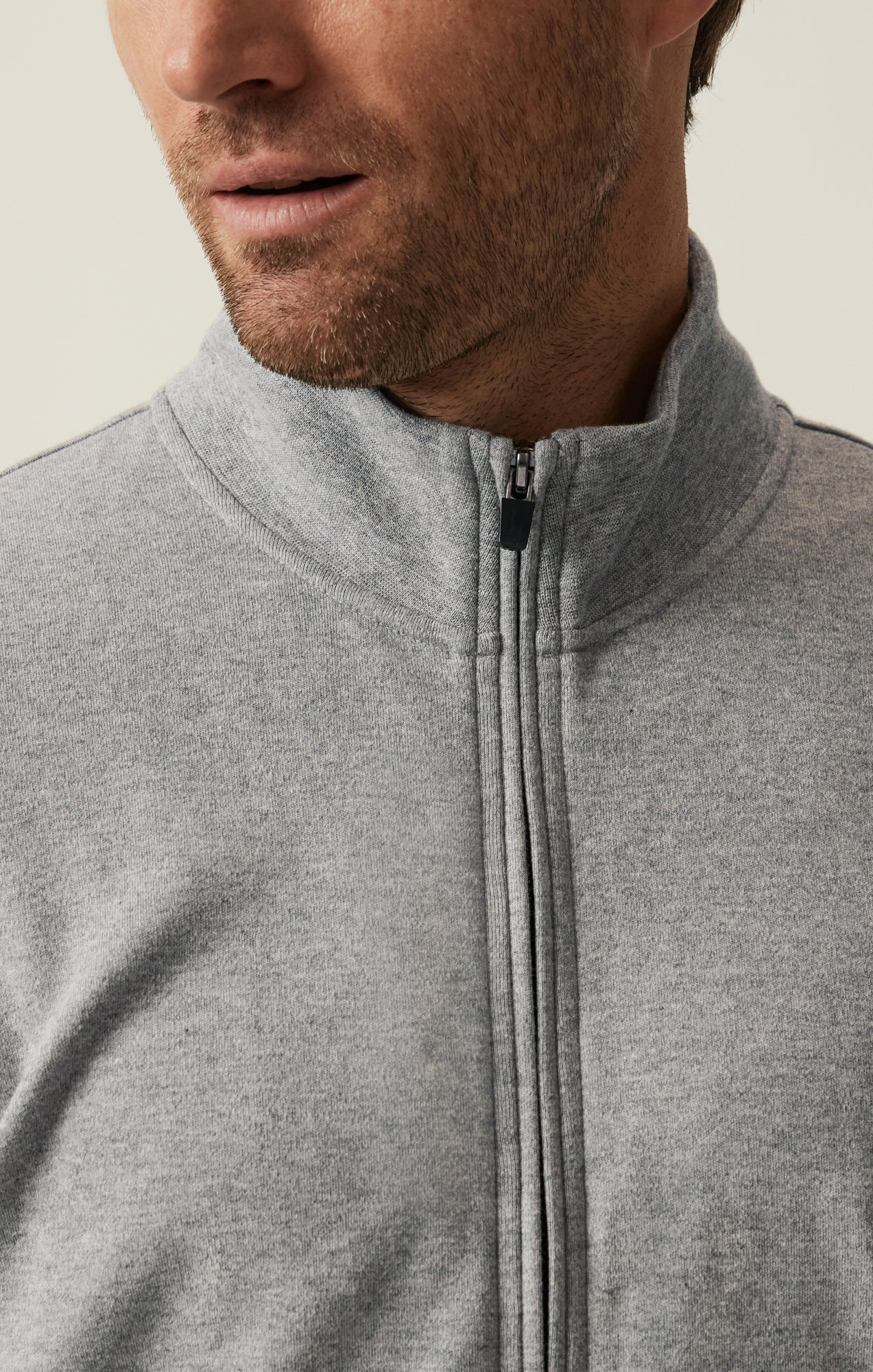 High Neck Zip-Up Sweatshirt In Grey Melange - Image 5