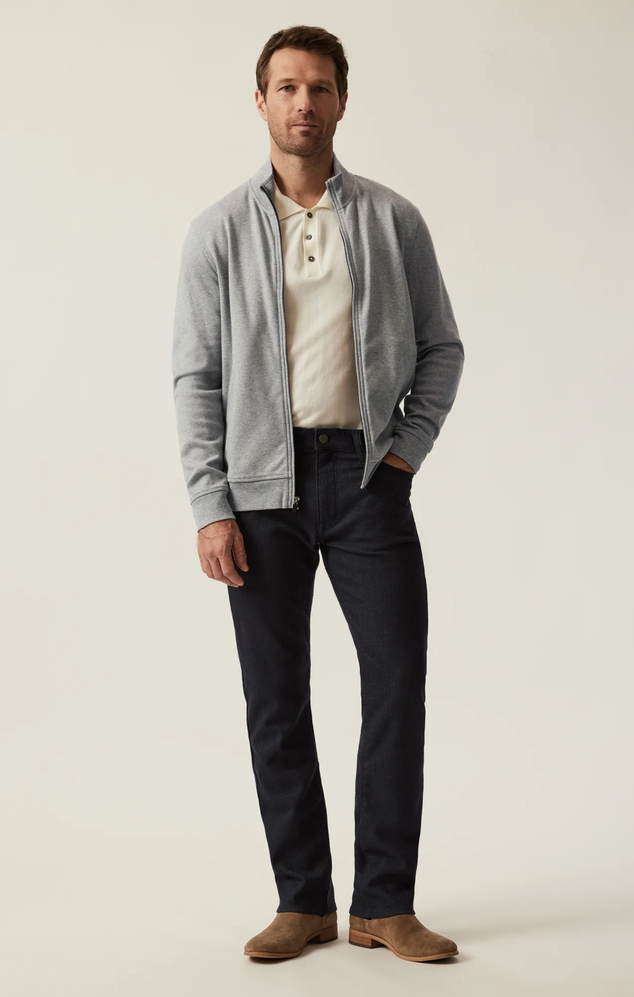 High Neck Zip-Up Sweatshirt In Grey Melange - Image 8