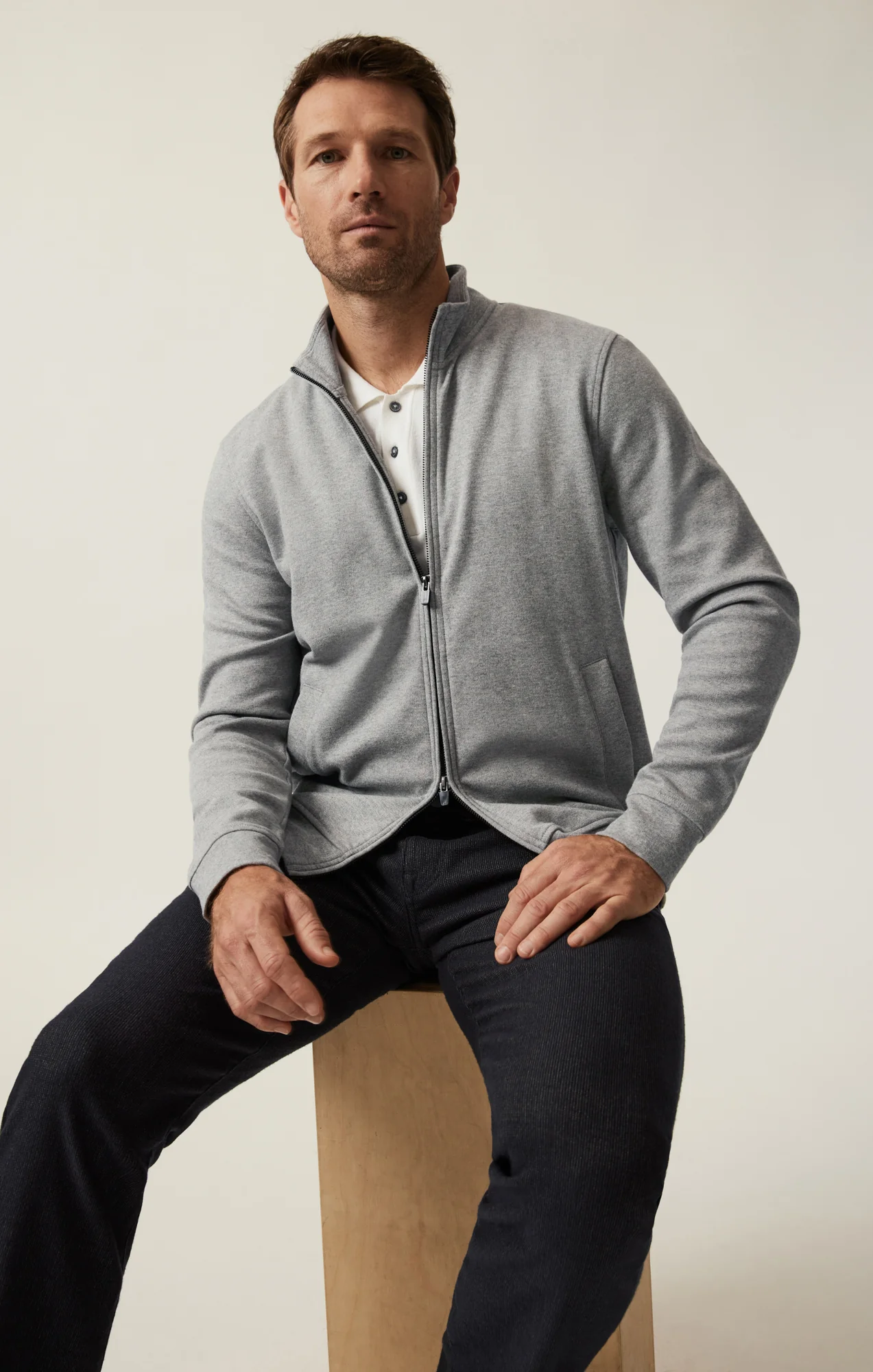 High Neck Zip-Up Sweatshirt In Grey Melange - Image 9