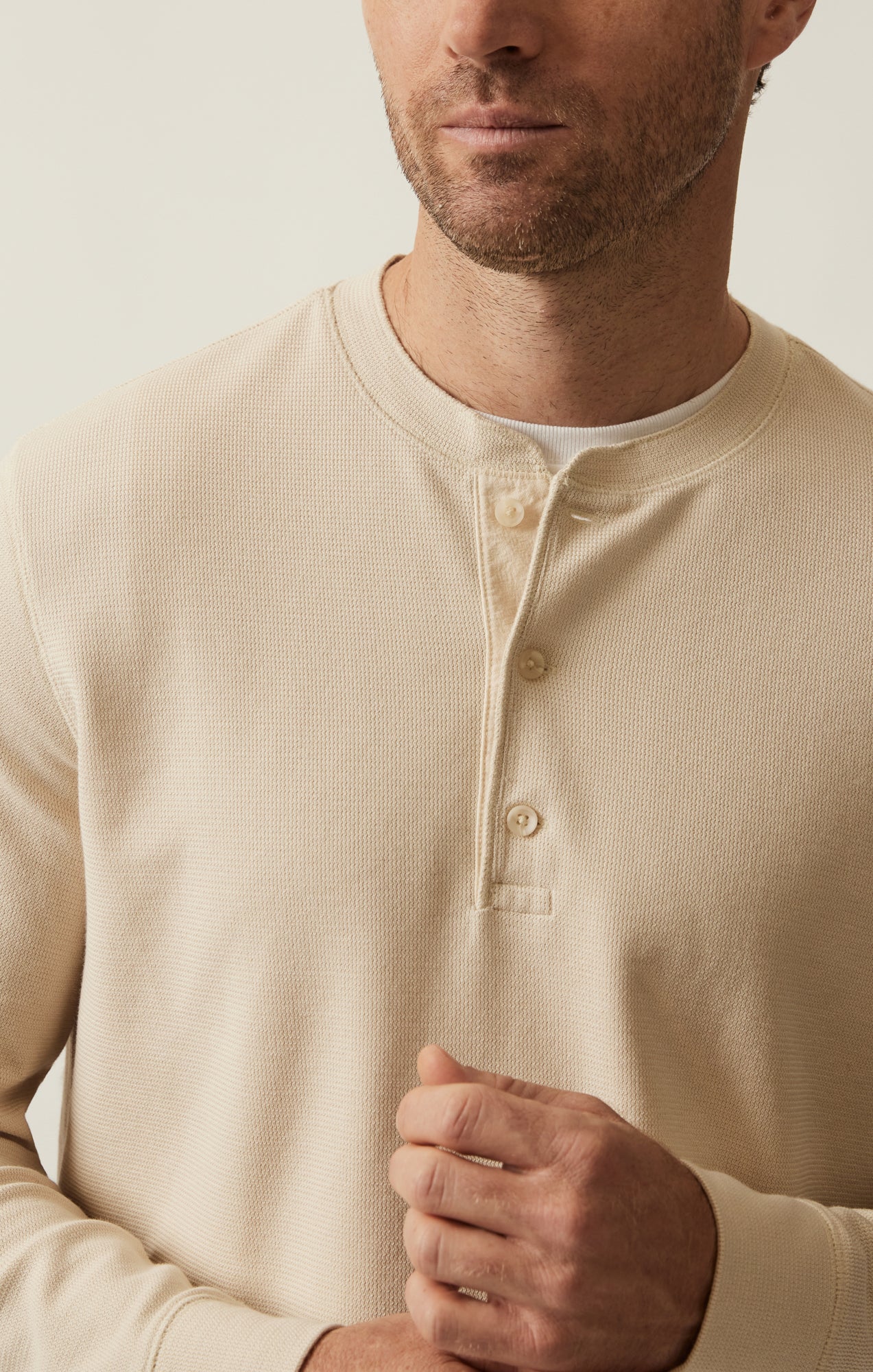 Long Sleeve Henley In Oatmeal - Image 5