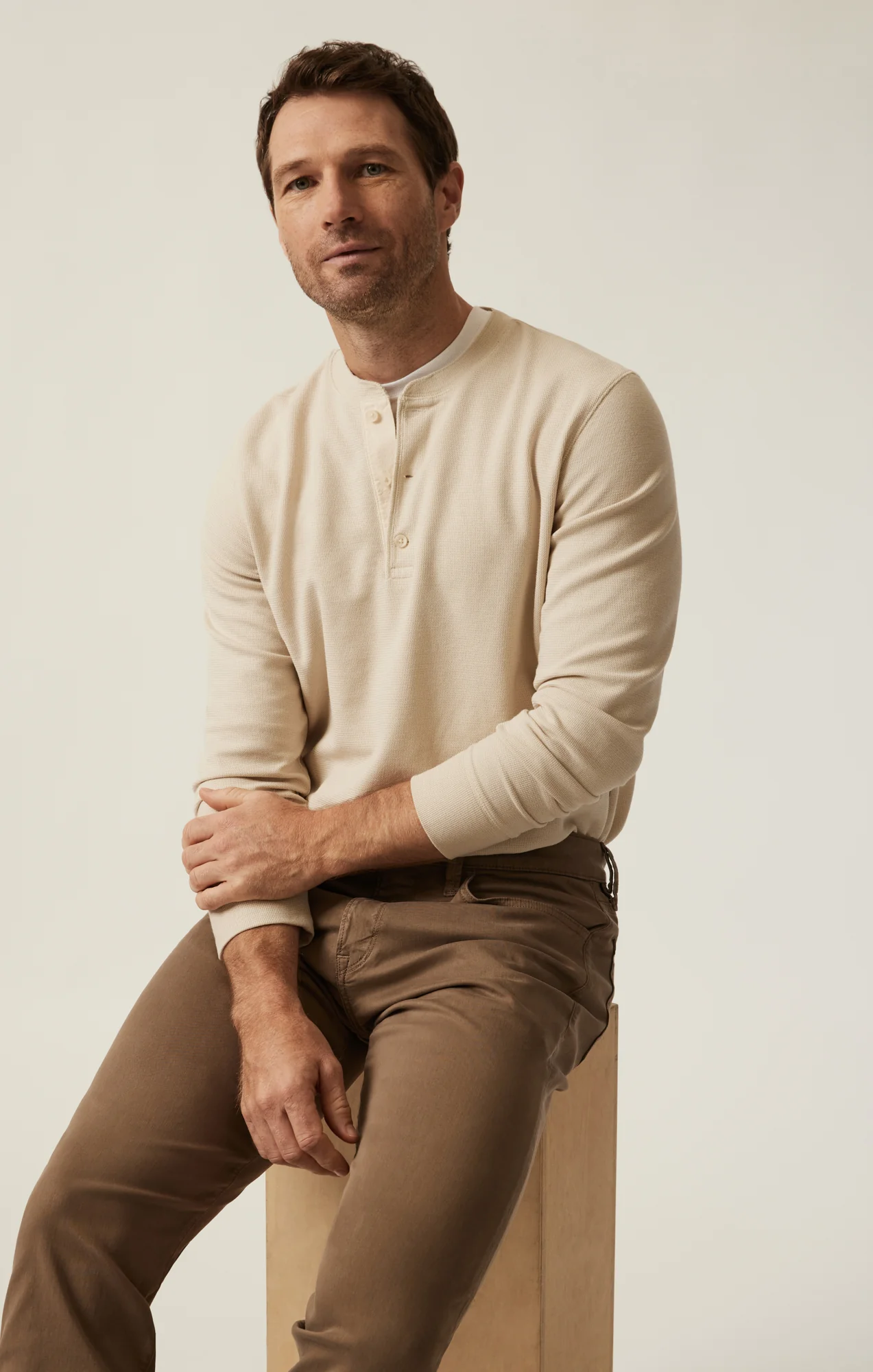 Long Sleeve Henley In Oatmeal - Image 6
