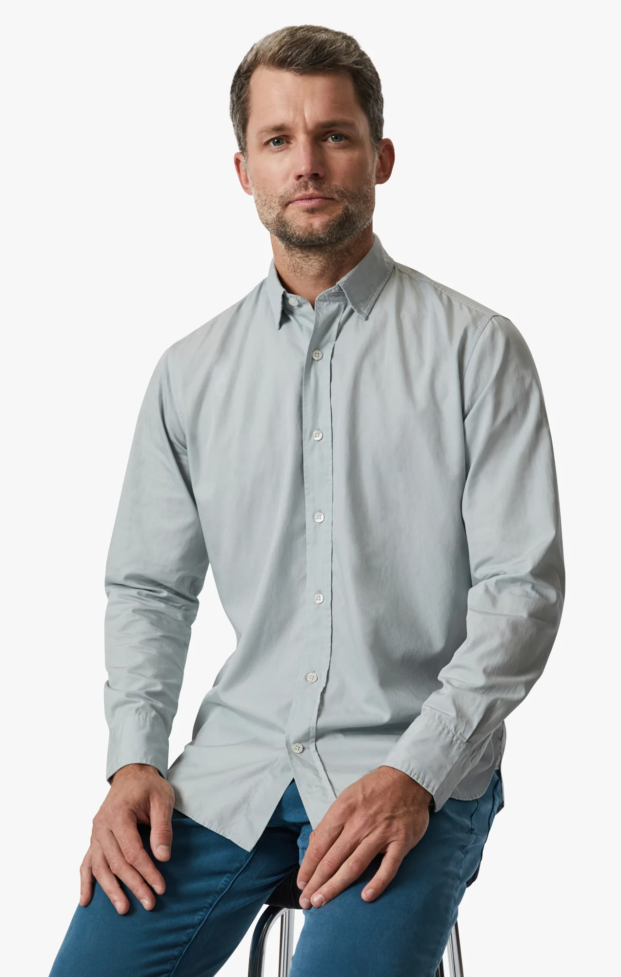 Luxe Twill Shirt In Pearl Blue - Image 7