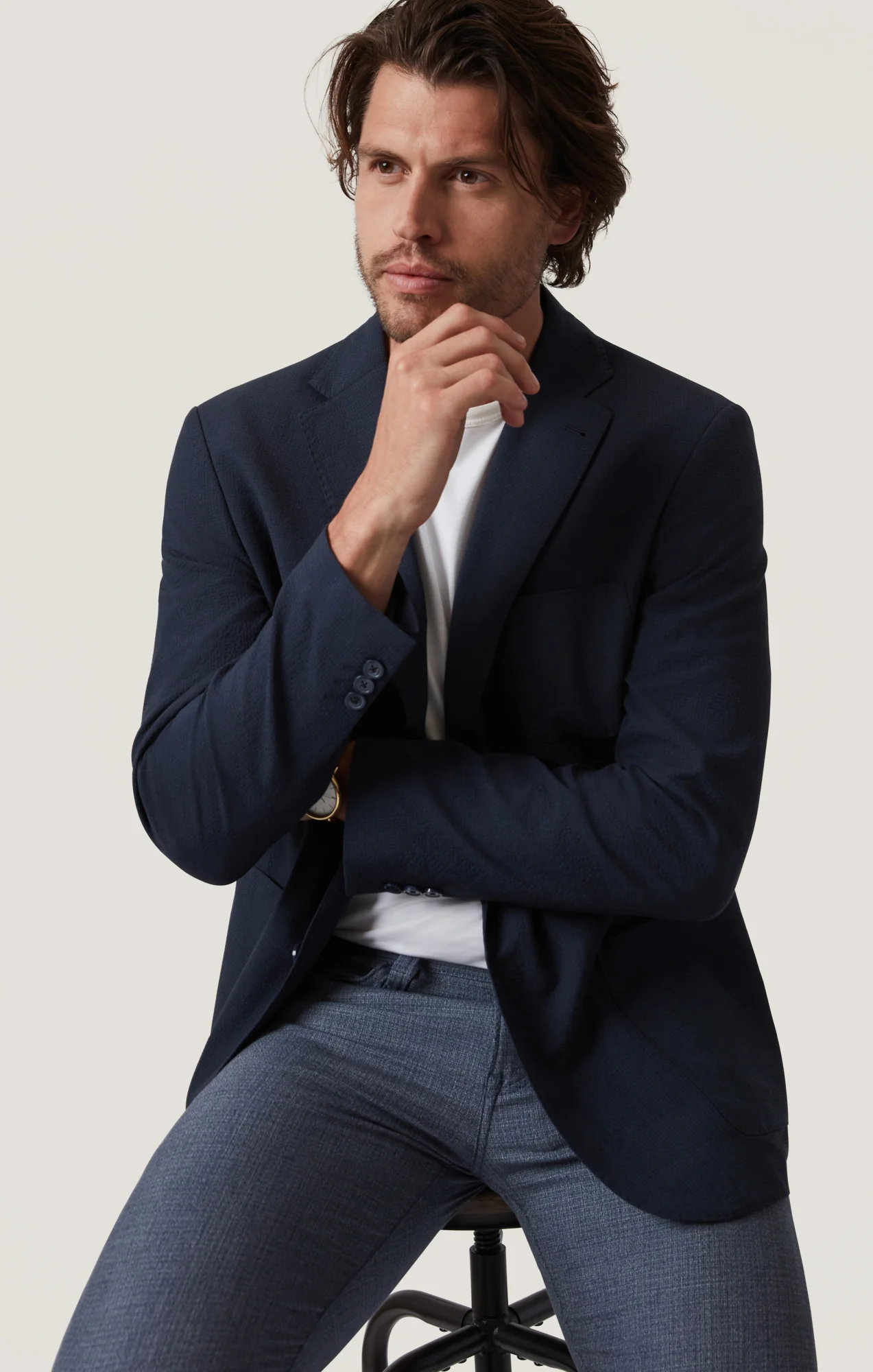 Matteo Seersucker Blazer in Navy - Image 8