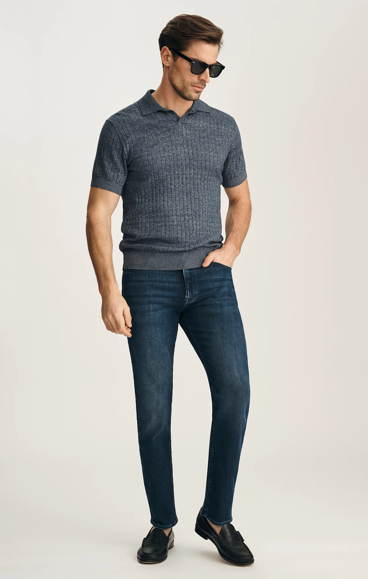 Melange Polo Sweater In Indigo - Image 4