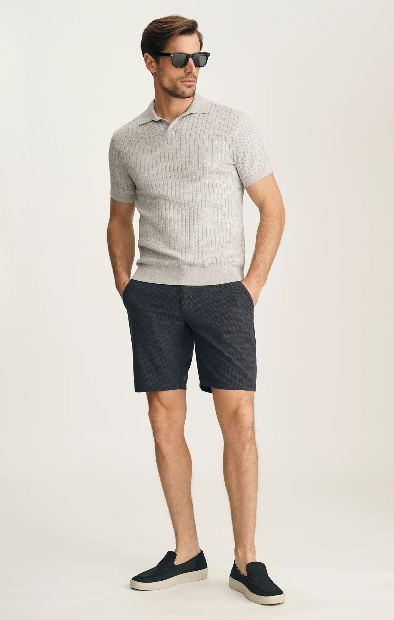 Melange Polo Sweater In Light Grey - Image 4