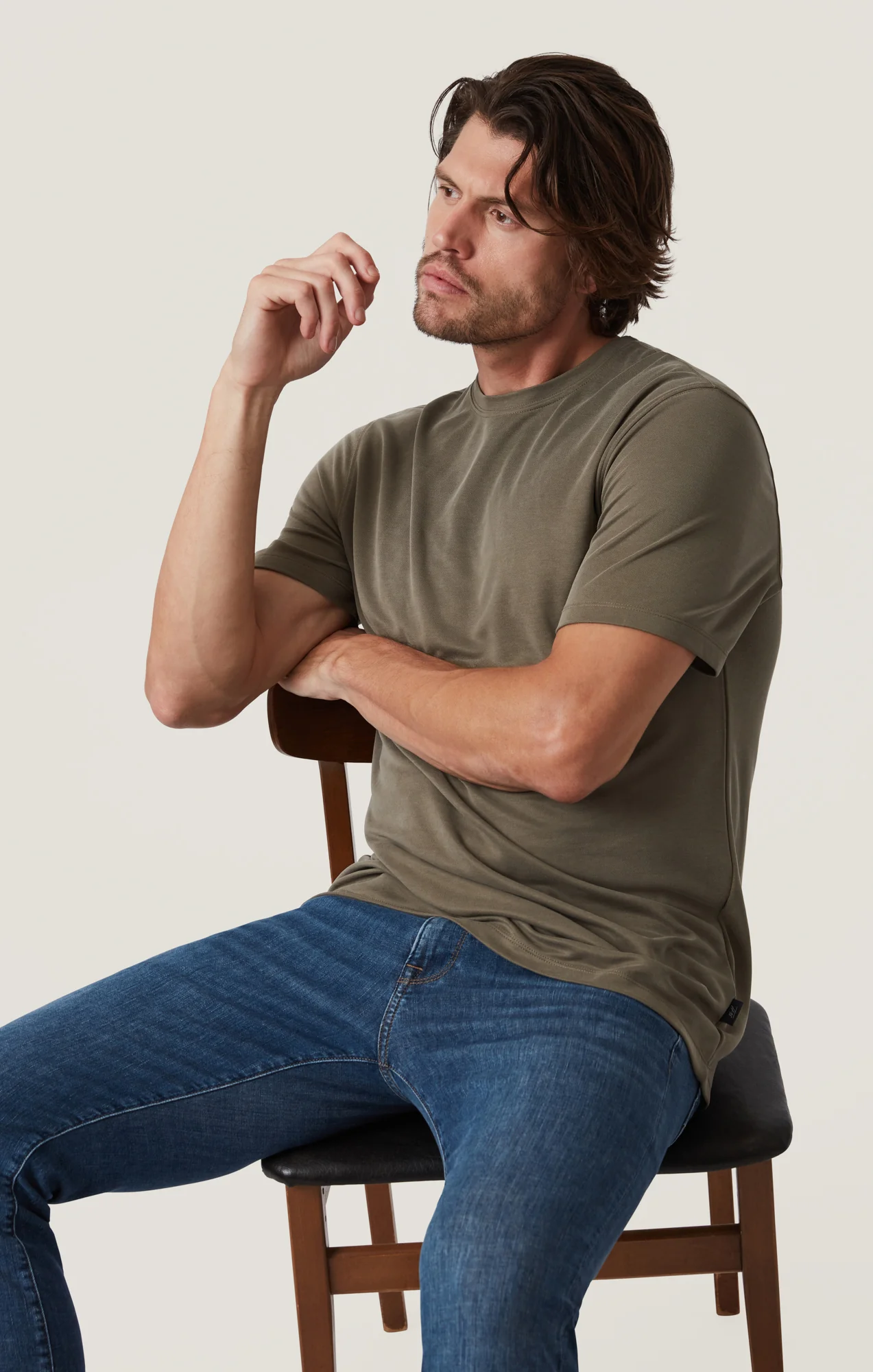 Pique T-Shirt in Smokey Olive - Image 6