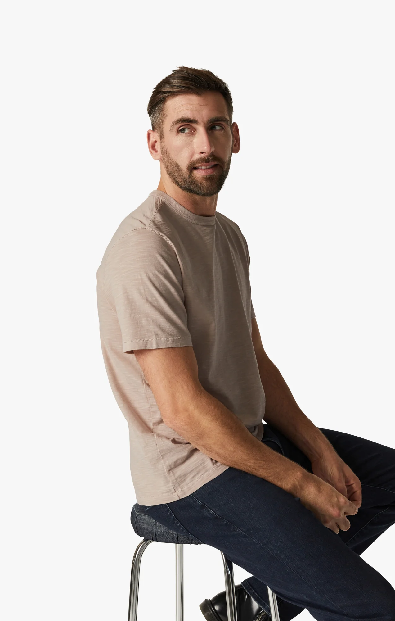 Slub Crew Neck T-Shirt in Aged Pink - Image 8