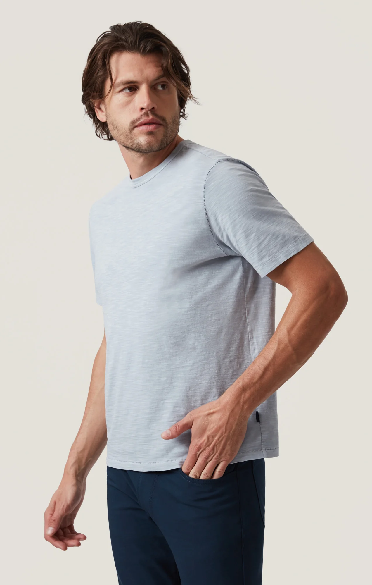 Slub Crew Neck T-Shirt in Blue Fog - Image 2