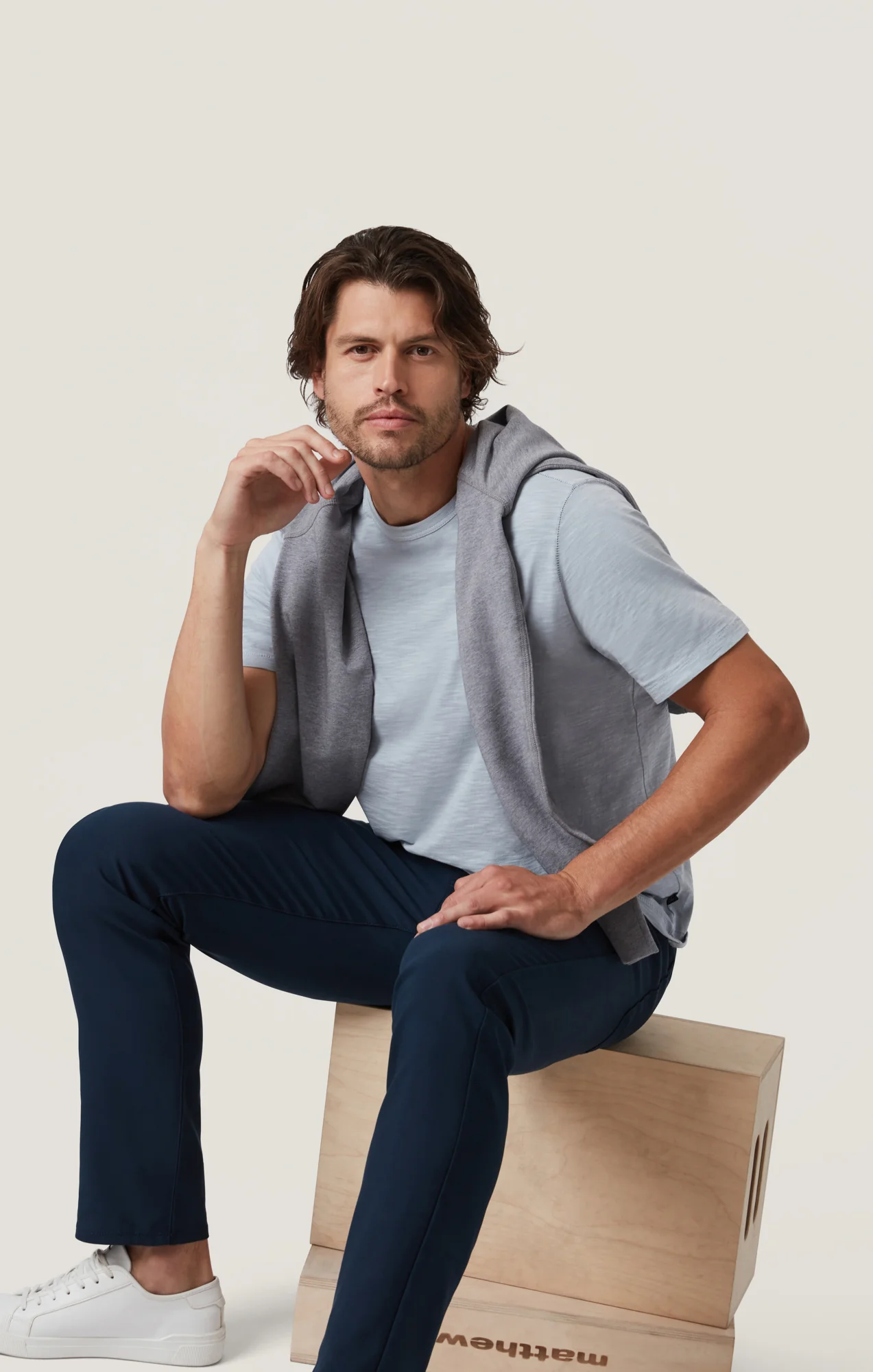 Slub Crew Neck T-Shirt in Blue Fog - Image 8