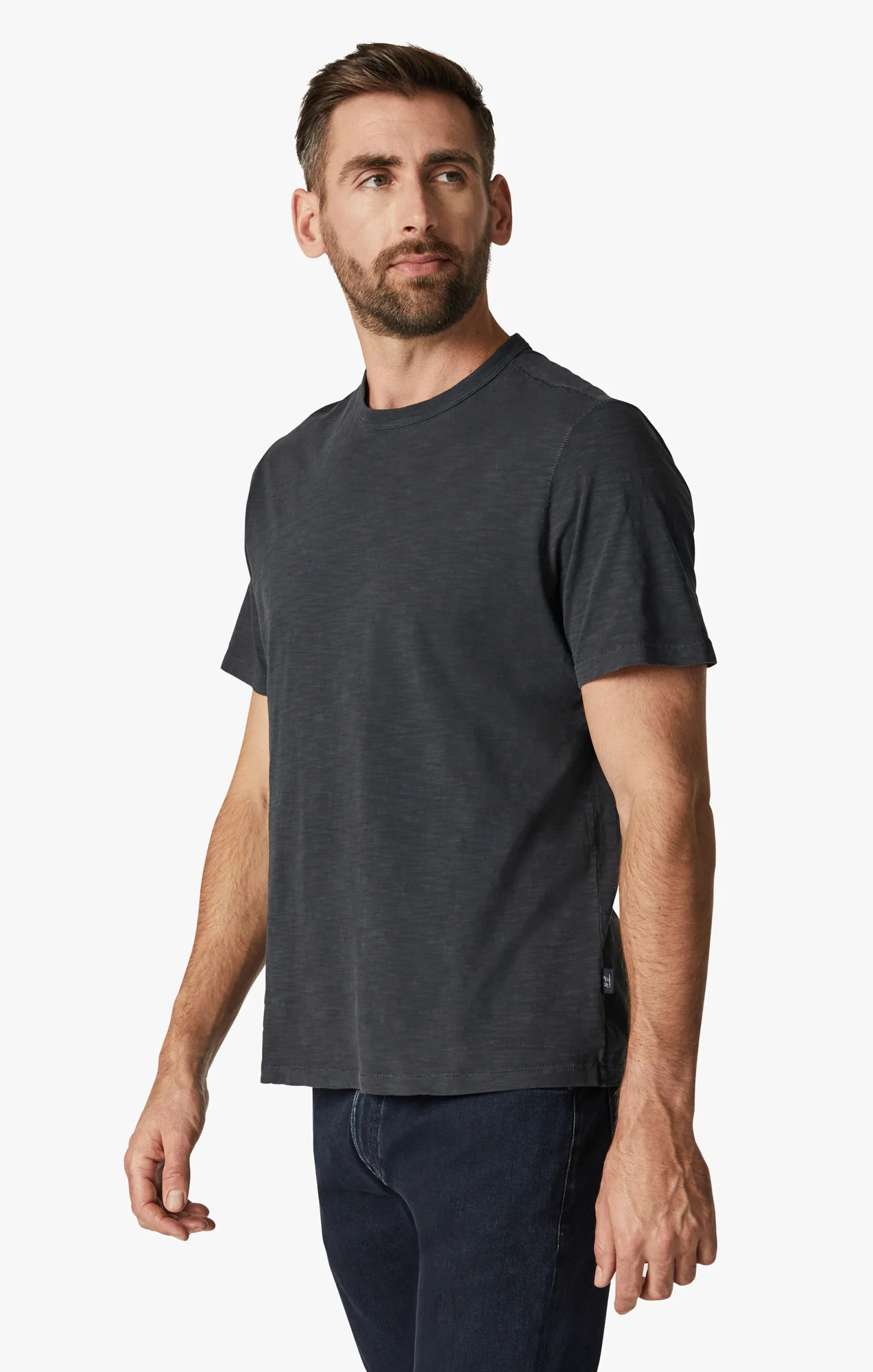 Slub Crew Neck T-Shirt in Dark Navy - Image 2