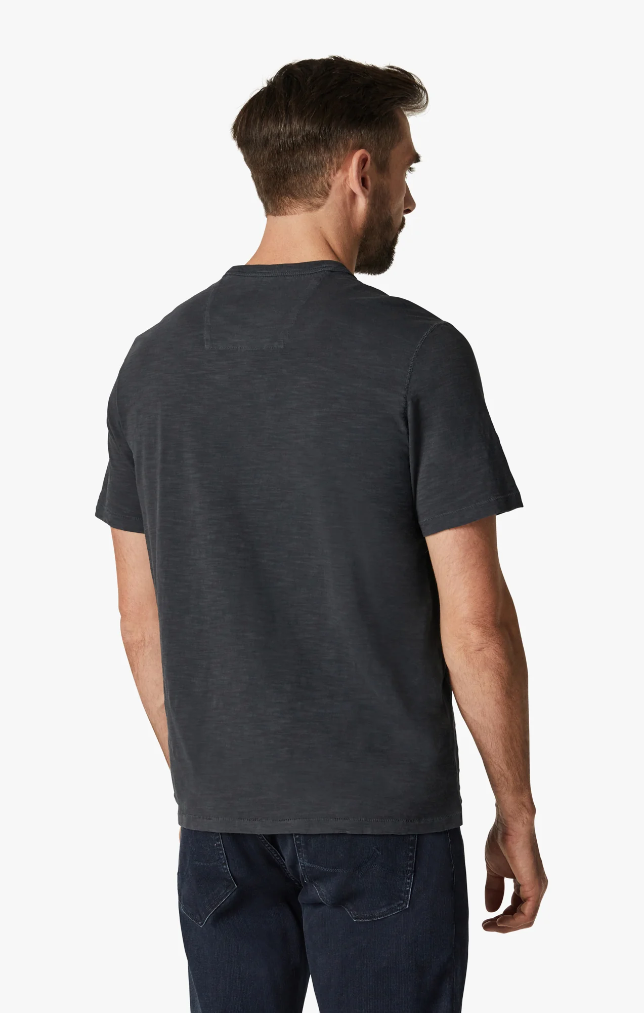 Slub Crew Neck T-Shirt in Dark Navy - Image 3