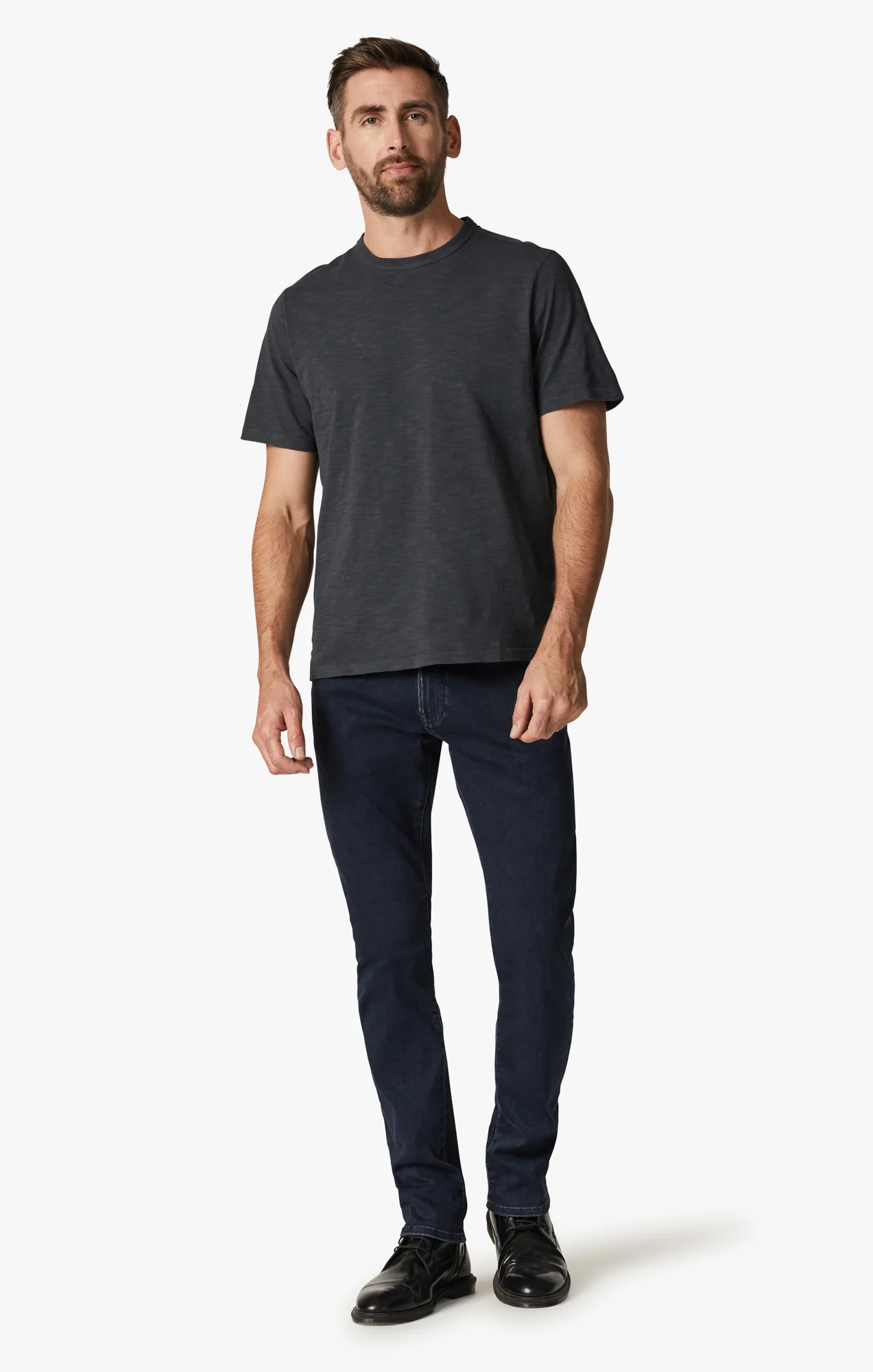 Slub Crew Neck T-Shirt in Dark Navy - Image 4