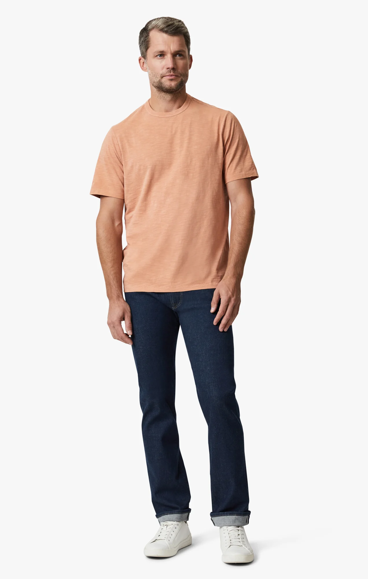 Slub Crew Neck T-Shirt In Melon - Image 4