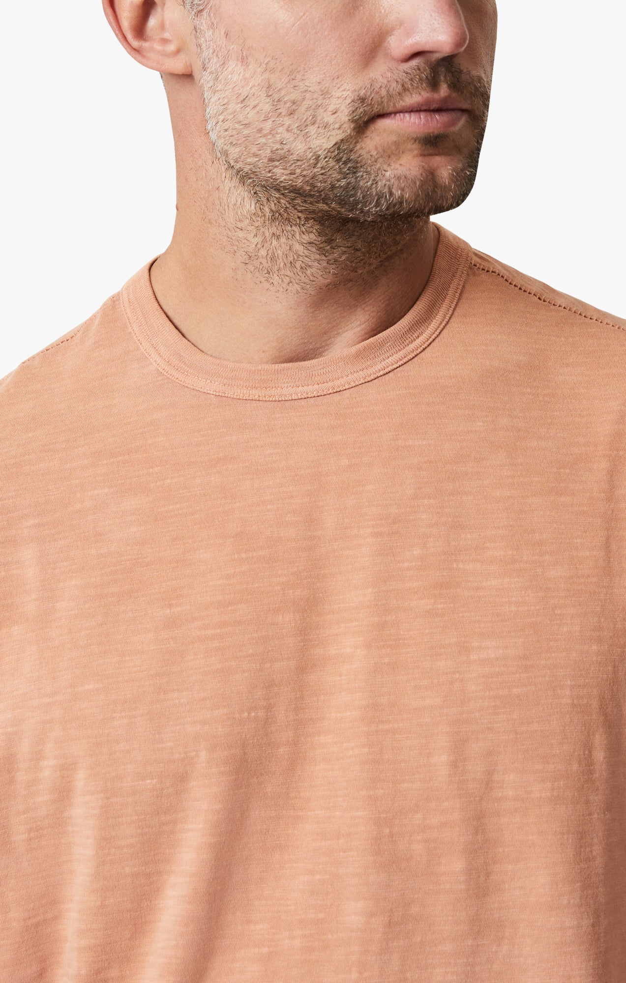 Slub Crew Neck T-Shirt In Melon - Image 6