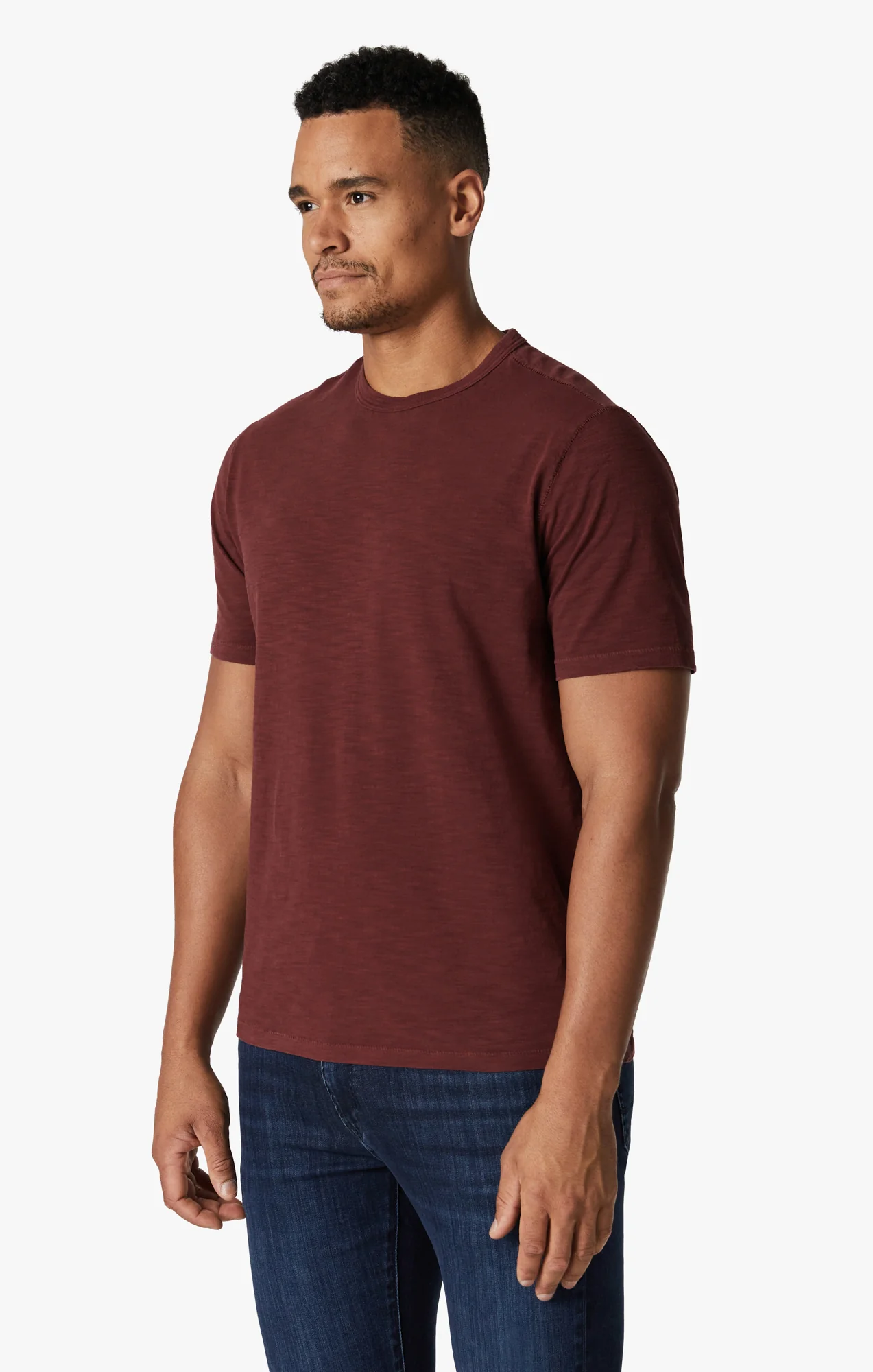 Slub Crew Neck T-Shirt In Port - Image 4