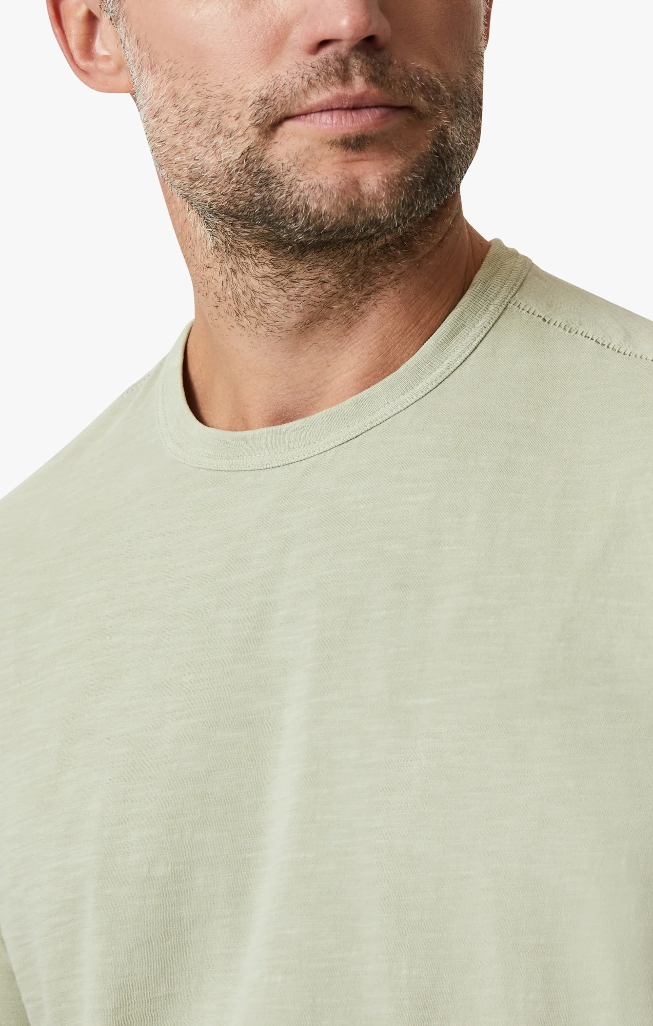 Slub Crew Neck T-Shirt In Sage - Image 6