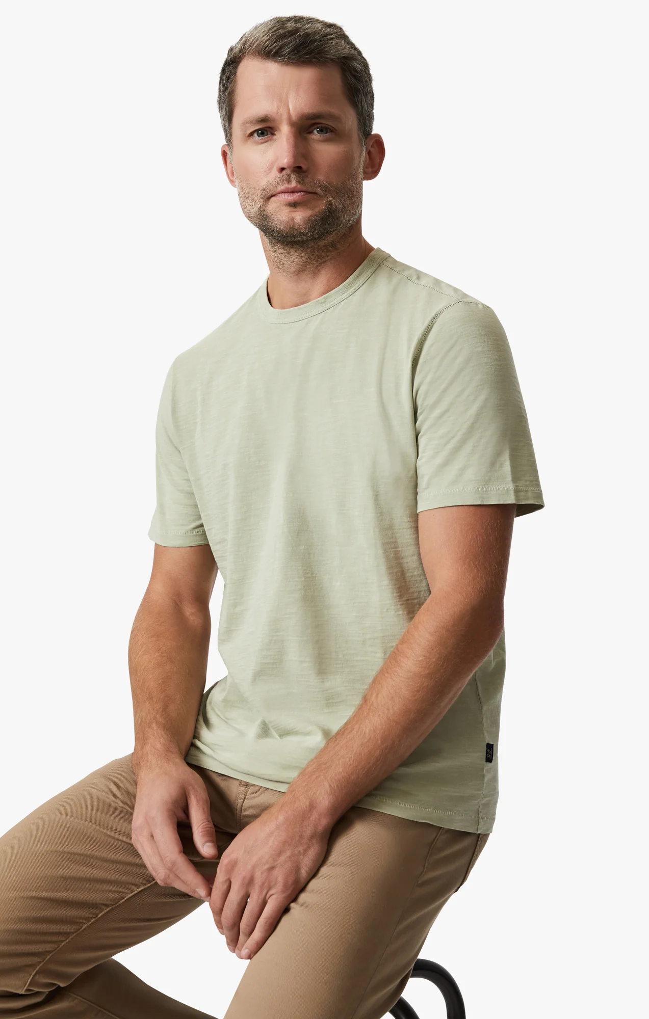 Slub Crew Neck T-Shirt In Sage - Image 8
