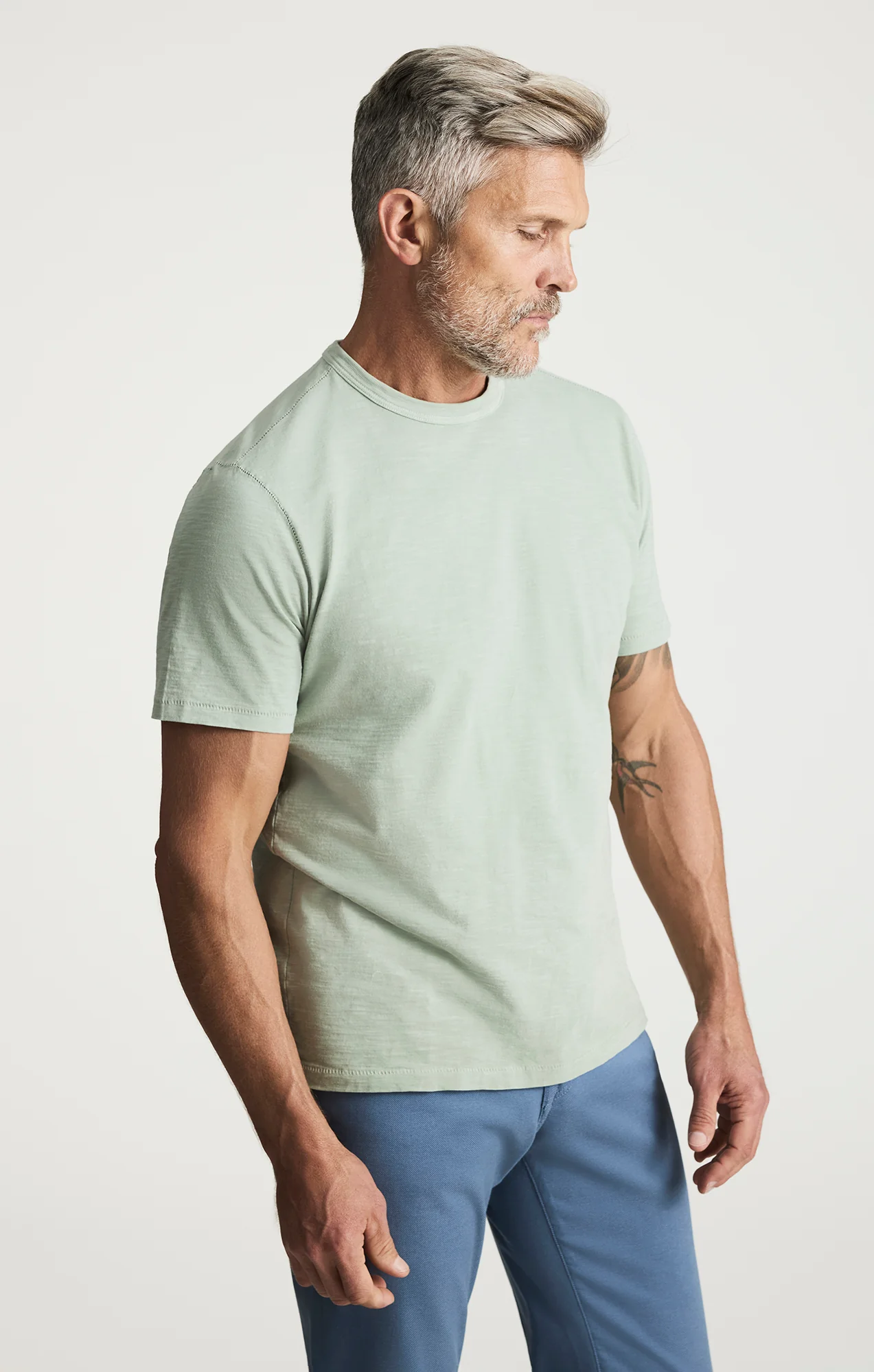 Slub Crew Neck T-Shirt In Iceberg Green - Image 2