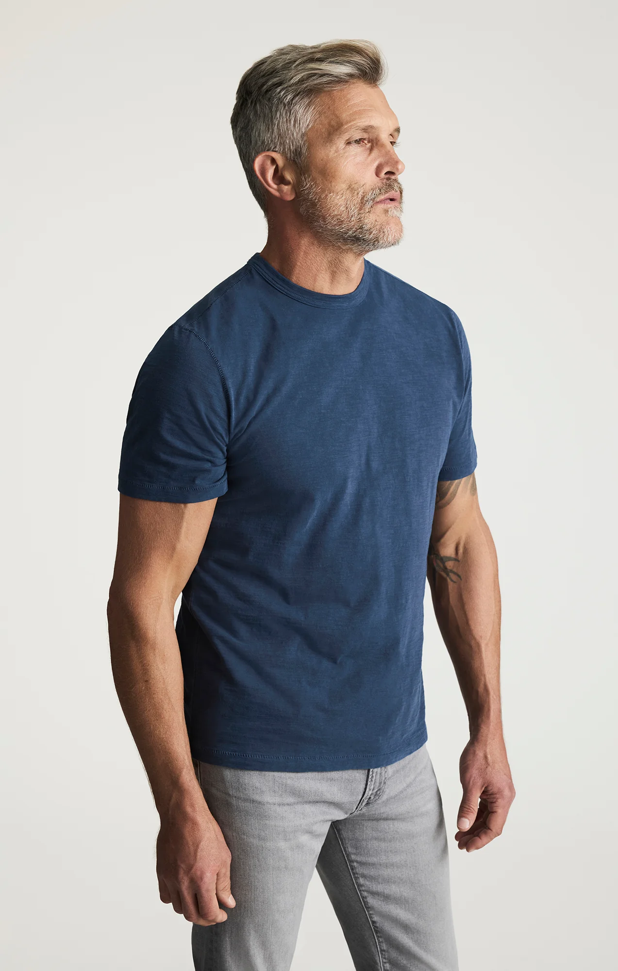 Slub Crew Neck T-shirt In Vintage Indigo - Image 2