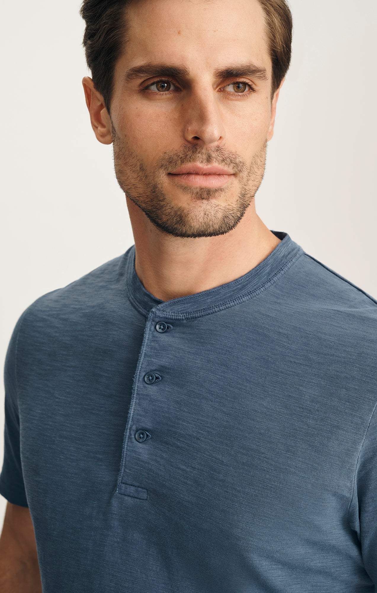 Slub Henley T-Shirt In Vintage Indigo - Image 3