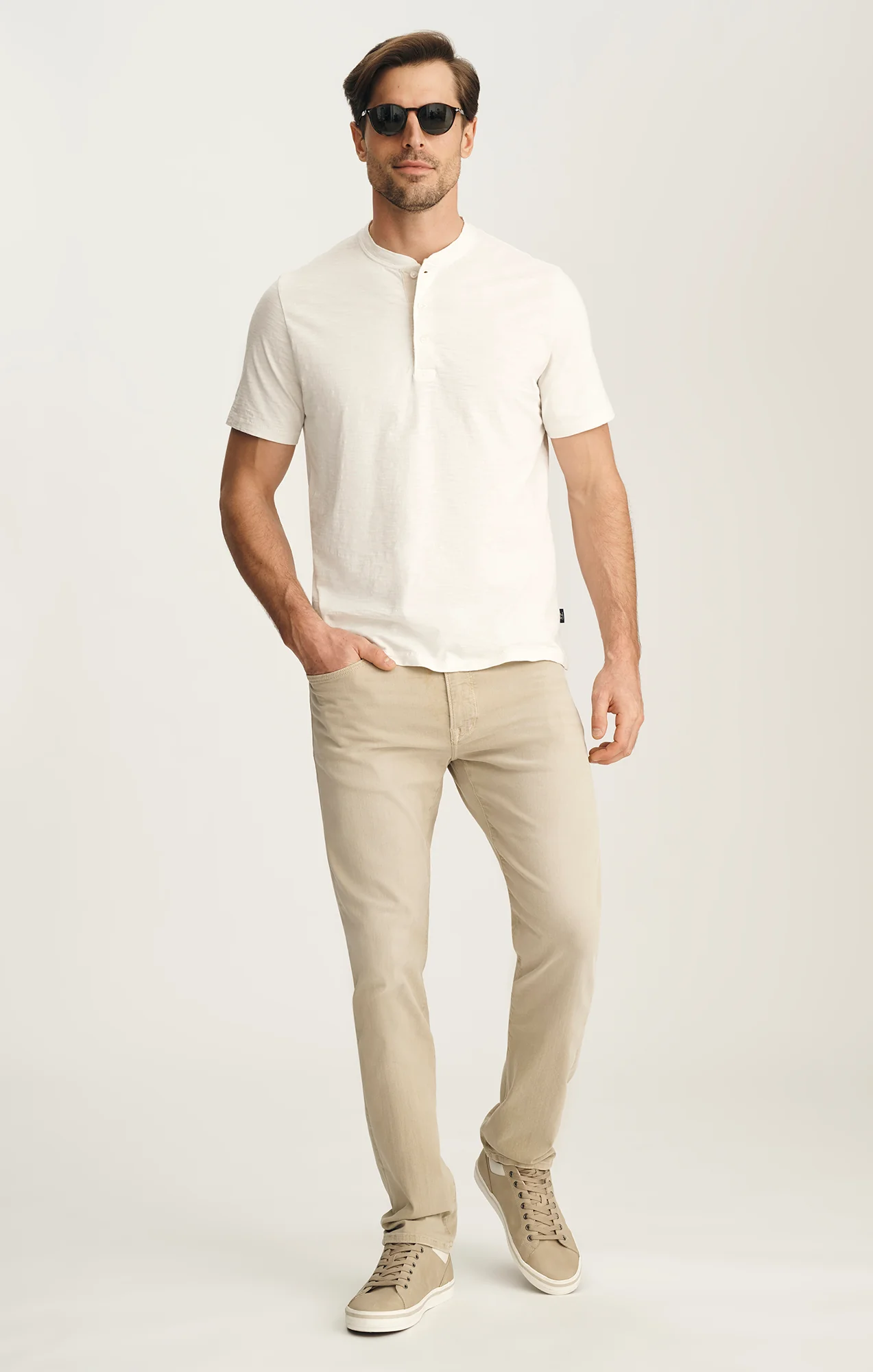 Slub Henley T-Shirt In Antique White - Image 4